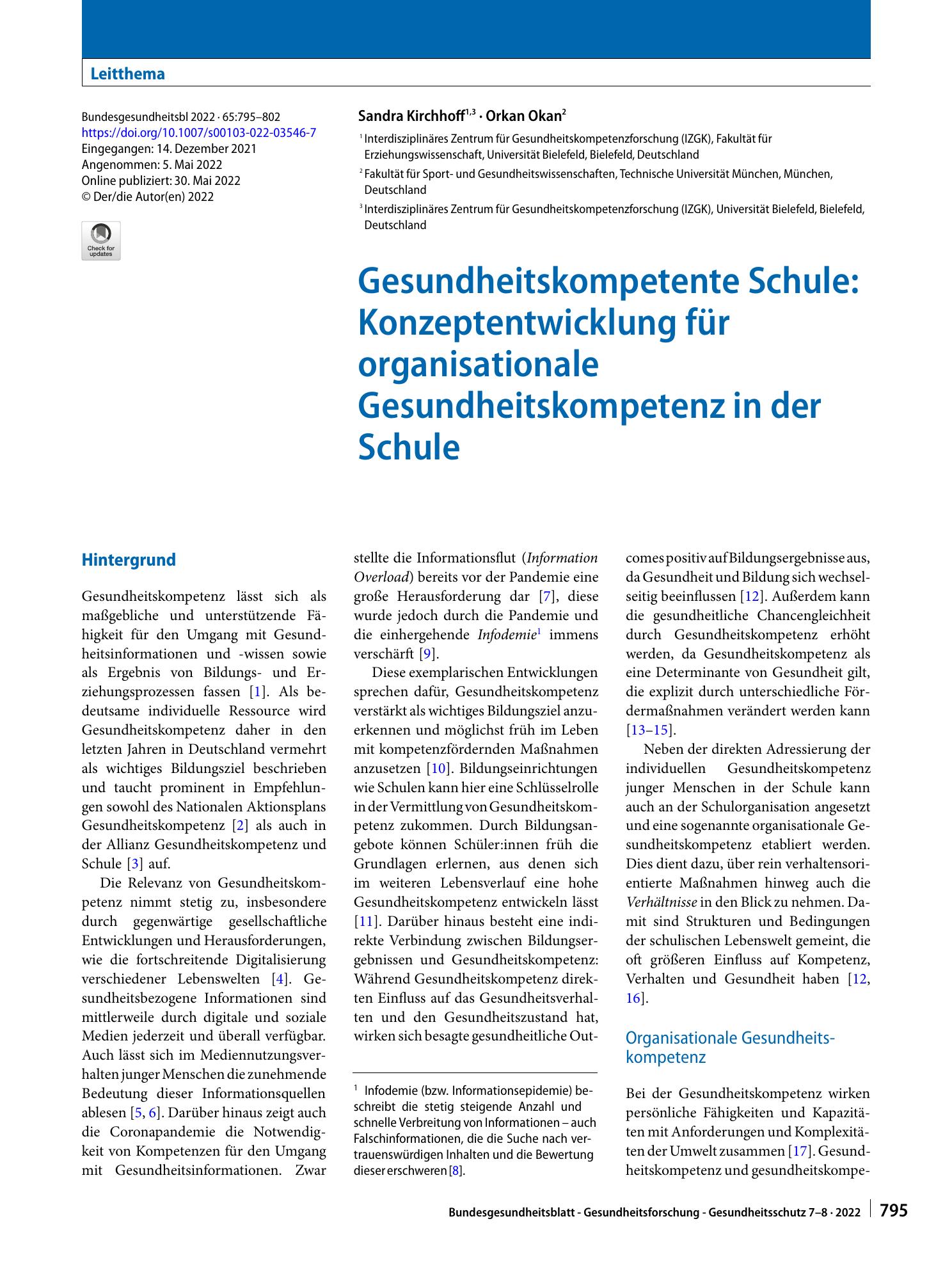Vorschauseite 1: Gesundheitskompetente Schule: Konzeptentwicklung für organisationale Gesundheitskompetenz in der Schule