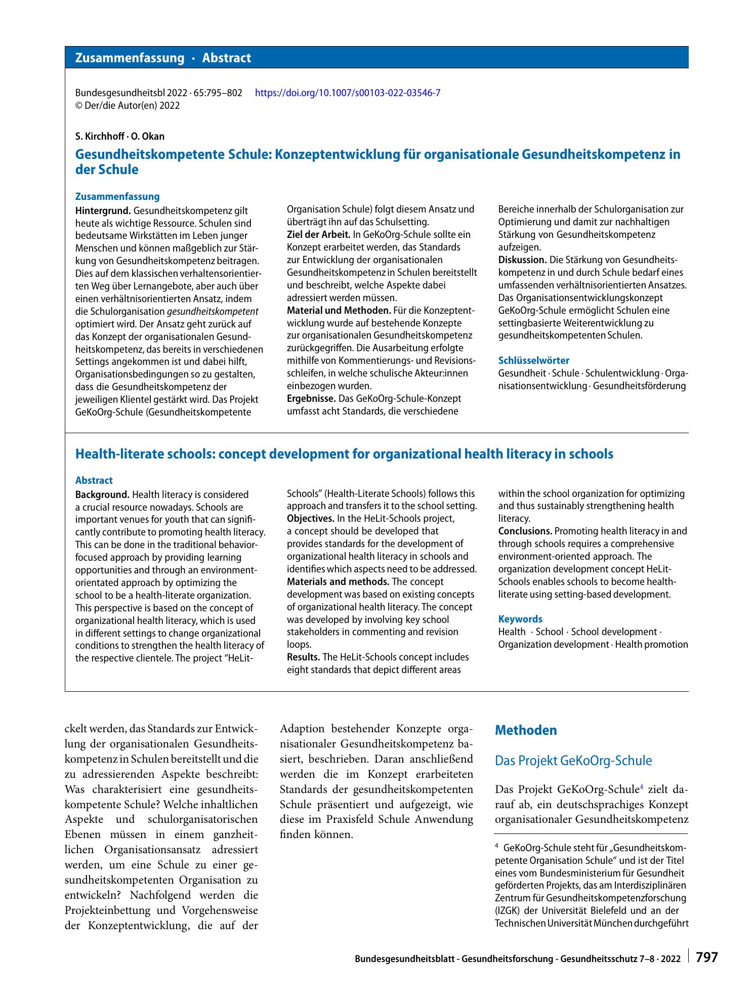 Vorschauseite 3: Gesundheitskompetente Schule: Konzeptentwicklung für organisationale Gesundheitskompetenz in der Schule