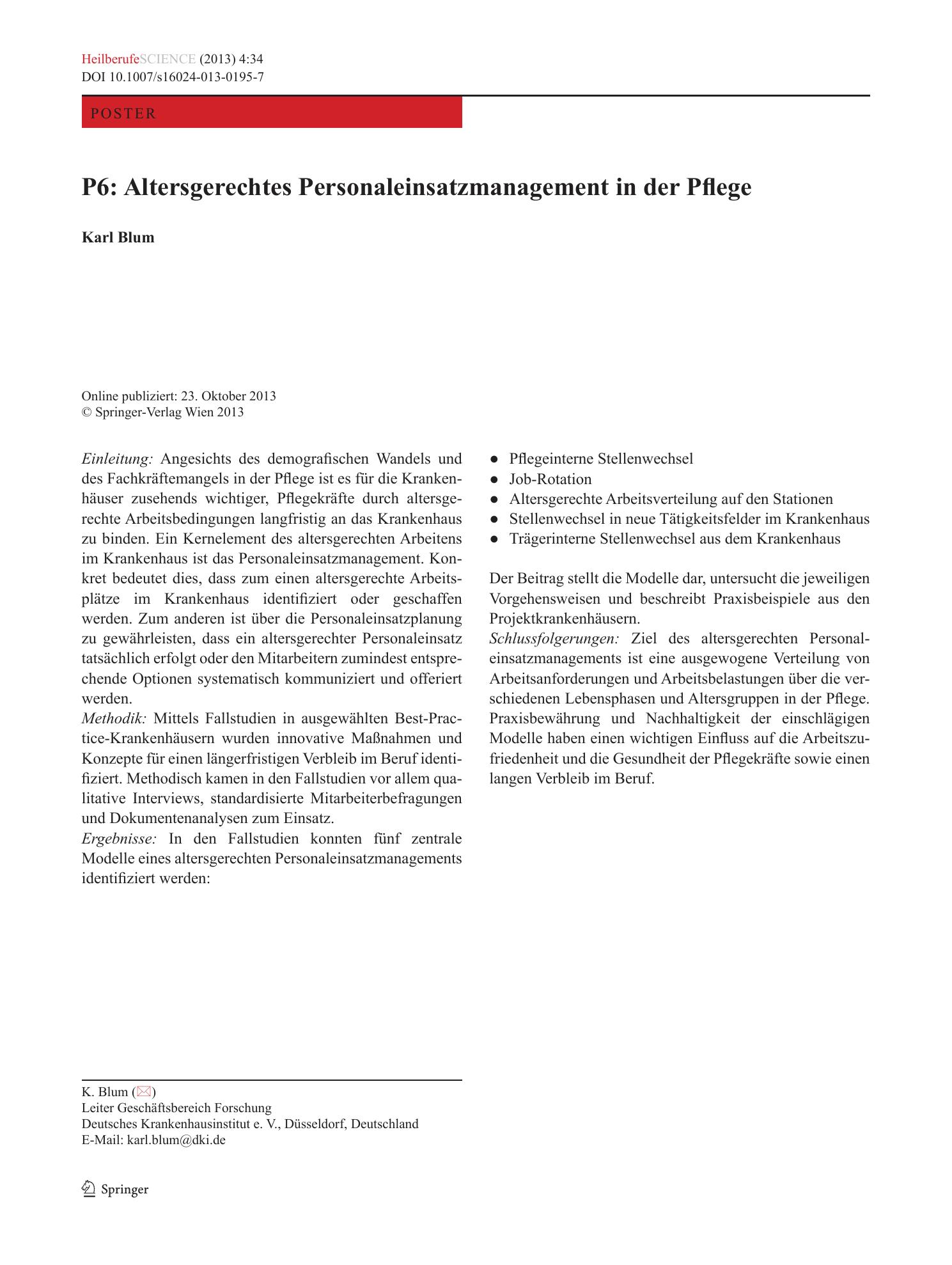 Vorschauseite 1: P6: Altersgerechtes Personaleinsatzmanagement in der Pflege