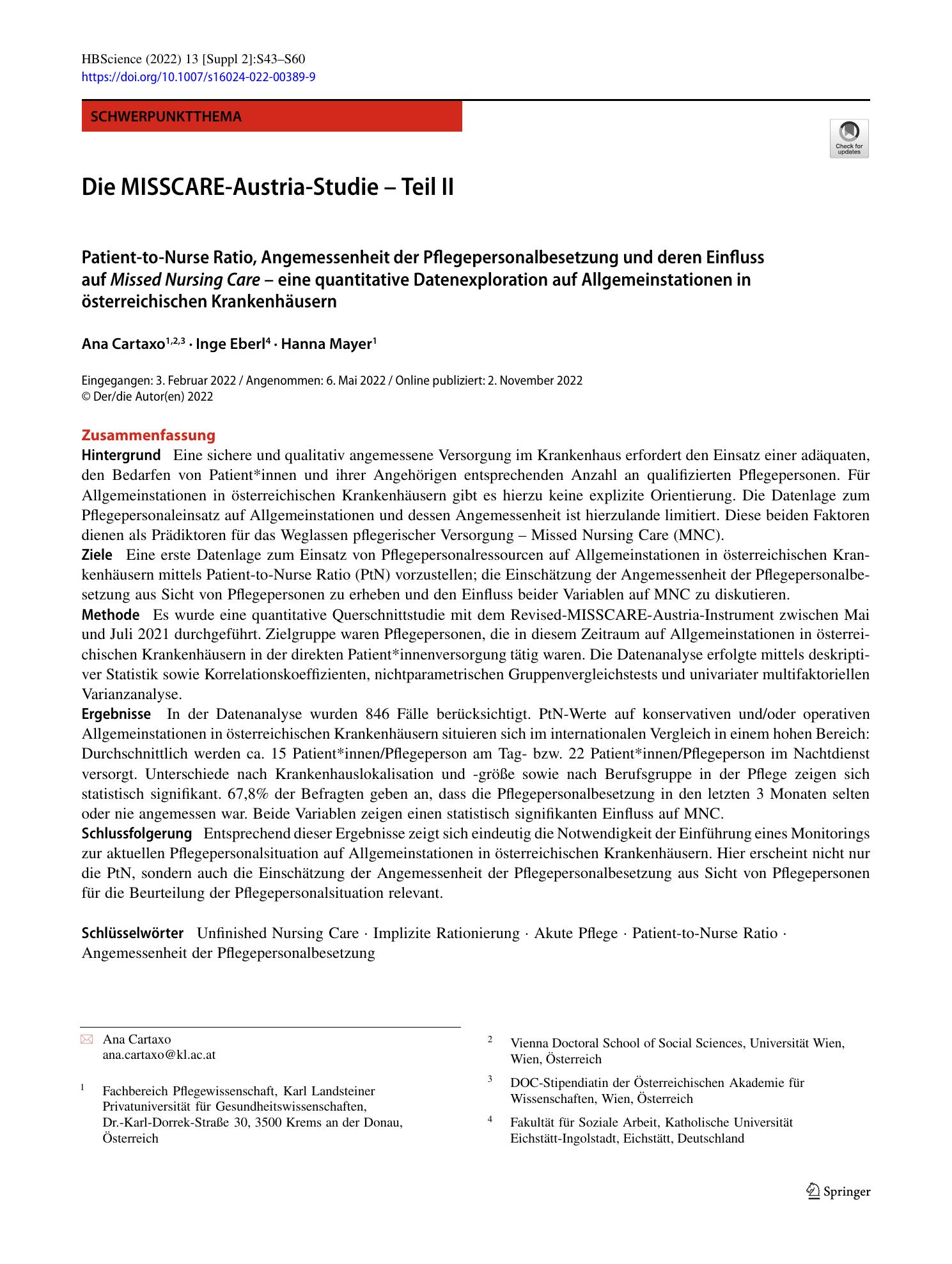 Vorschauseite 1: Die MISSCARE-Austria-Studie – Teil II