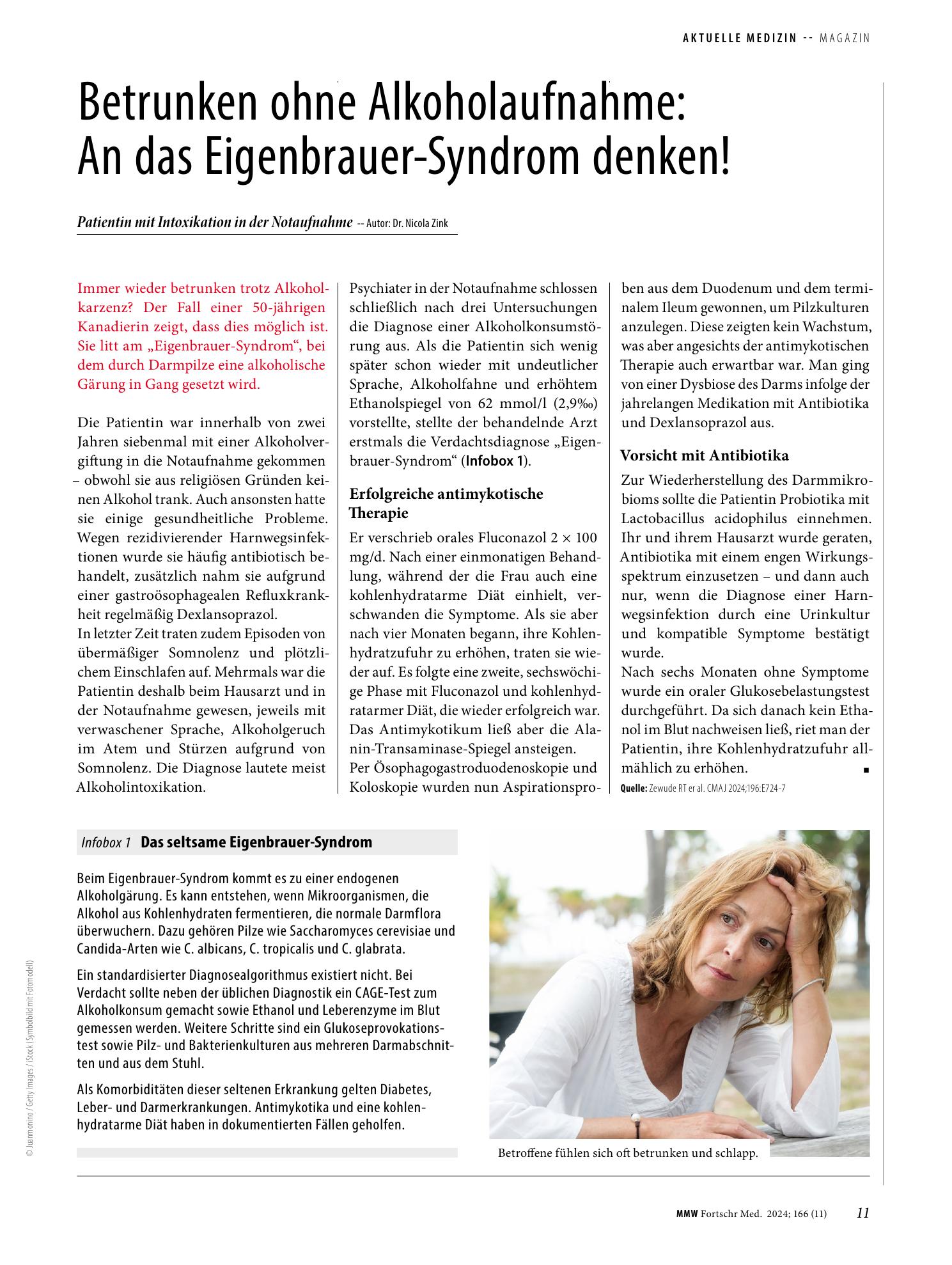Vorschauseite 1: Betrunken ohne Alkoholaufnahme: An das Eigenbrauer-Syndrom denken!