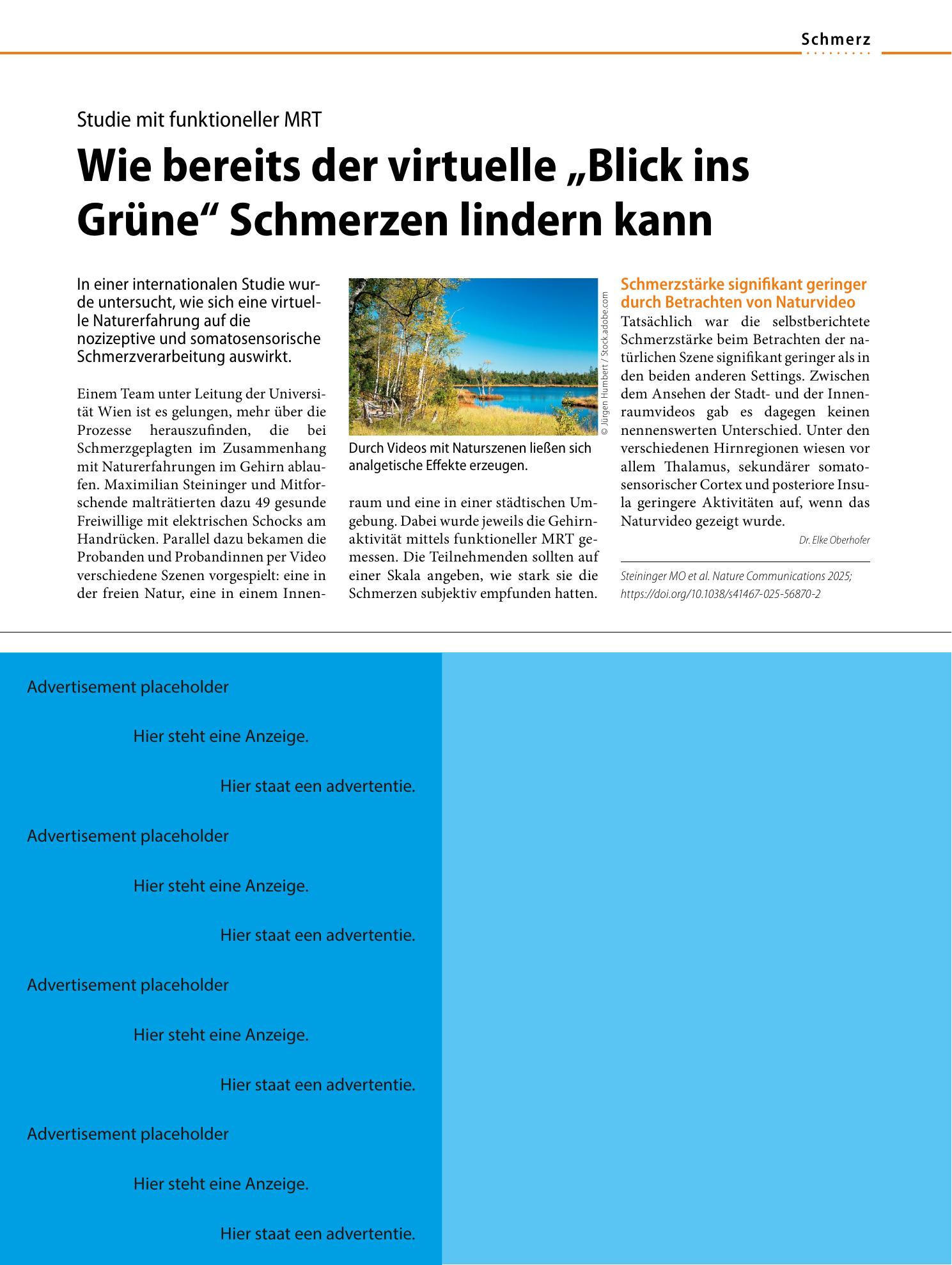Vorschauseite 1: Wie bereits der virtuelle „Blick ins Grüne“ Schmerzen lindern kann