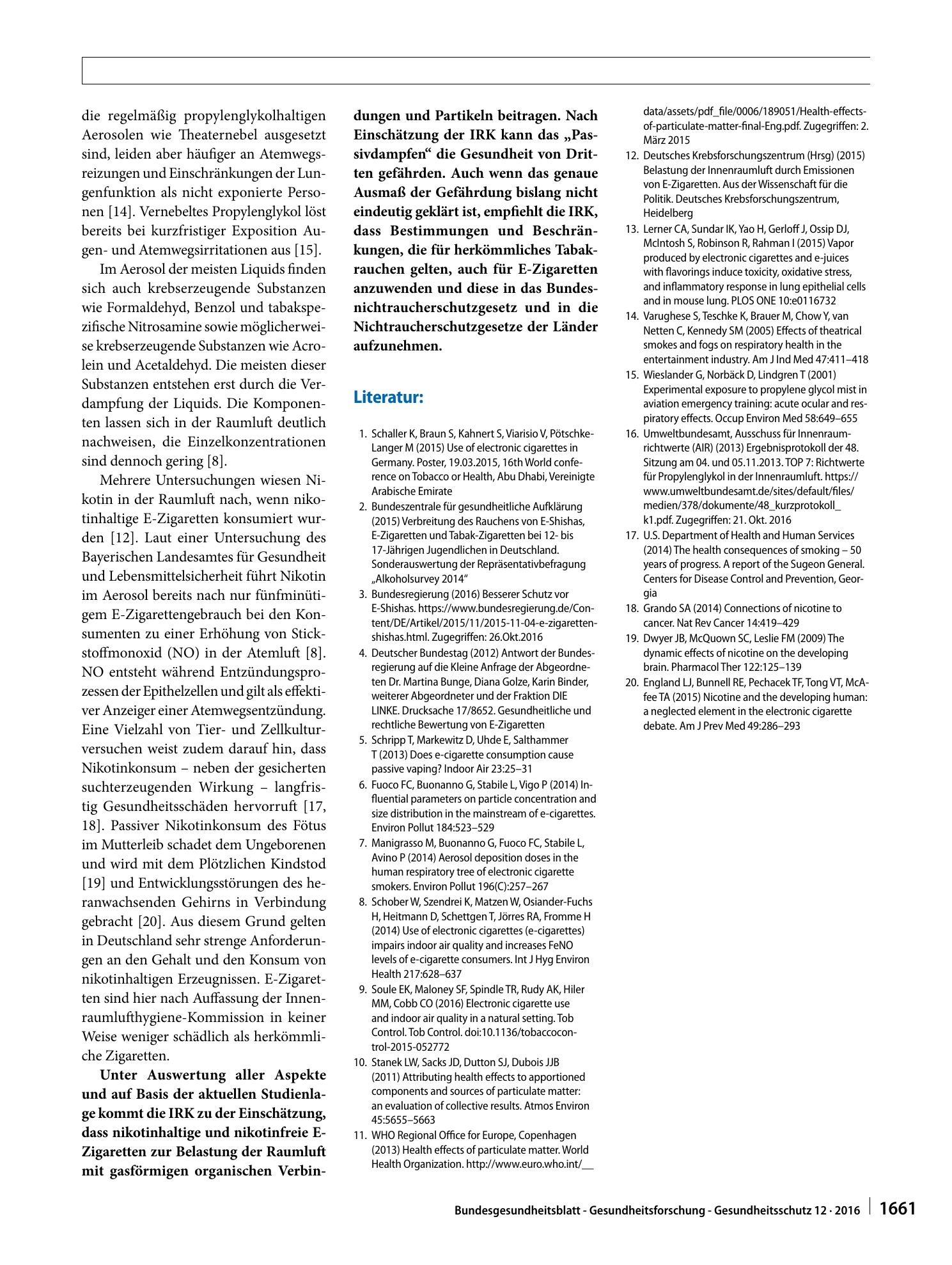 Vorschauseite 2: Stellungnahme der Innenraumhygienekommission (IRK) zu elektronischen Zigaretten (E-Zigaretten)
