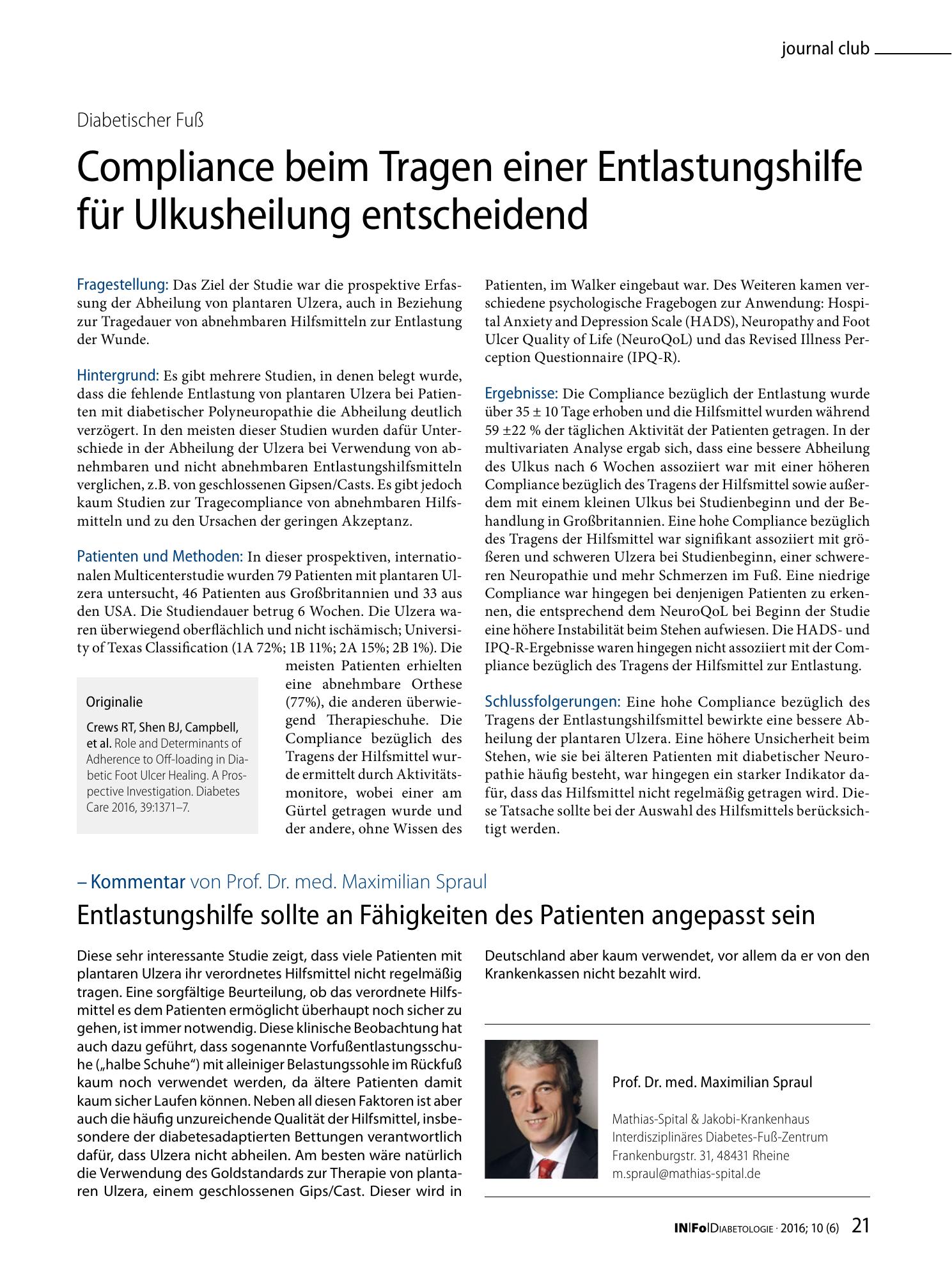 Vorschauseite 1: Compliance beim Tragen einer Entlastungshilfe für Ulkusheilung entscheidend