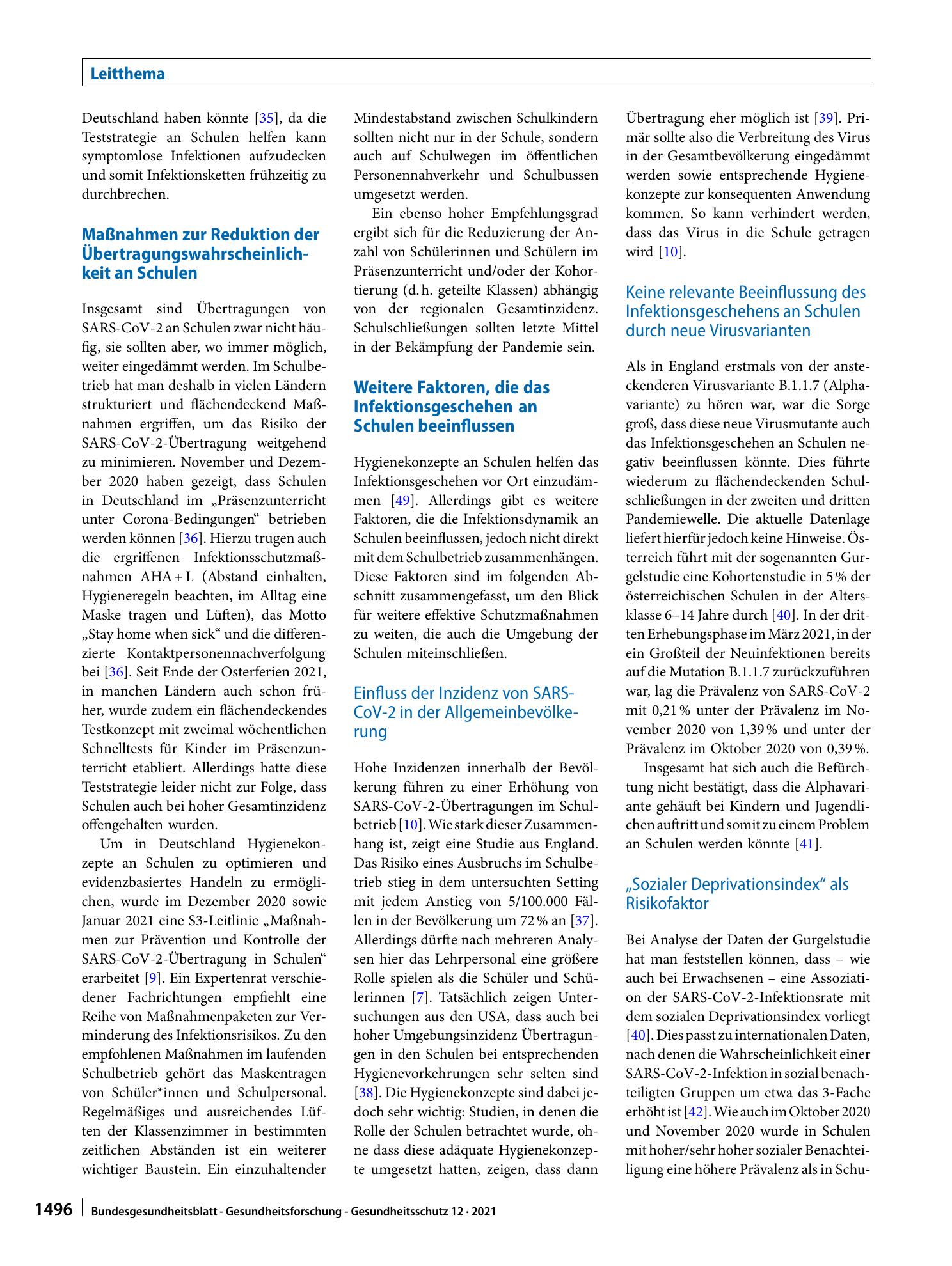 Vorschauseite 5: Welche Rolle spielen Kinder in Schulen und Kindertagesstätten bei der Übertragung von SARS-CoV-2? – Eine evidenzbasierte Perspektive