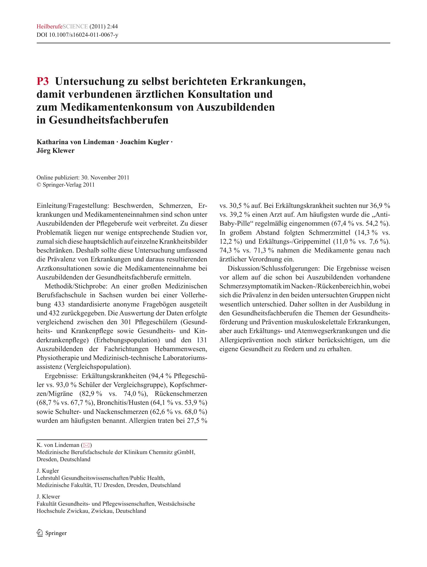 Vorschauseite 1: P3 Untersuchung zu selbst berichteten Erkrankungen