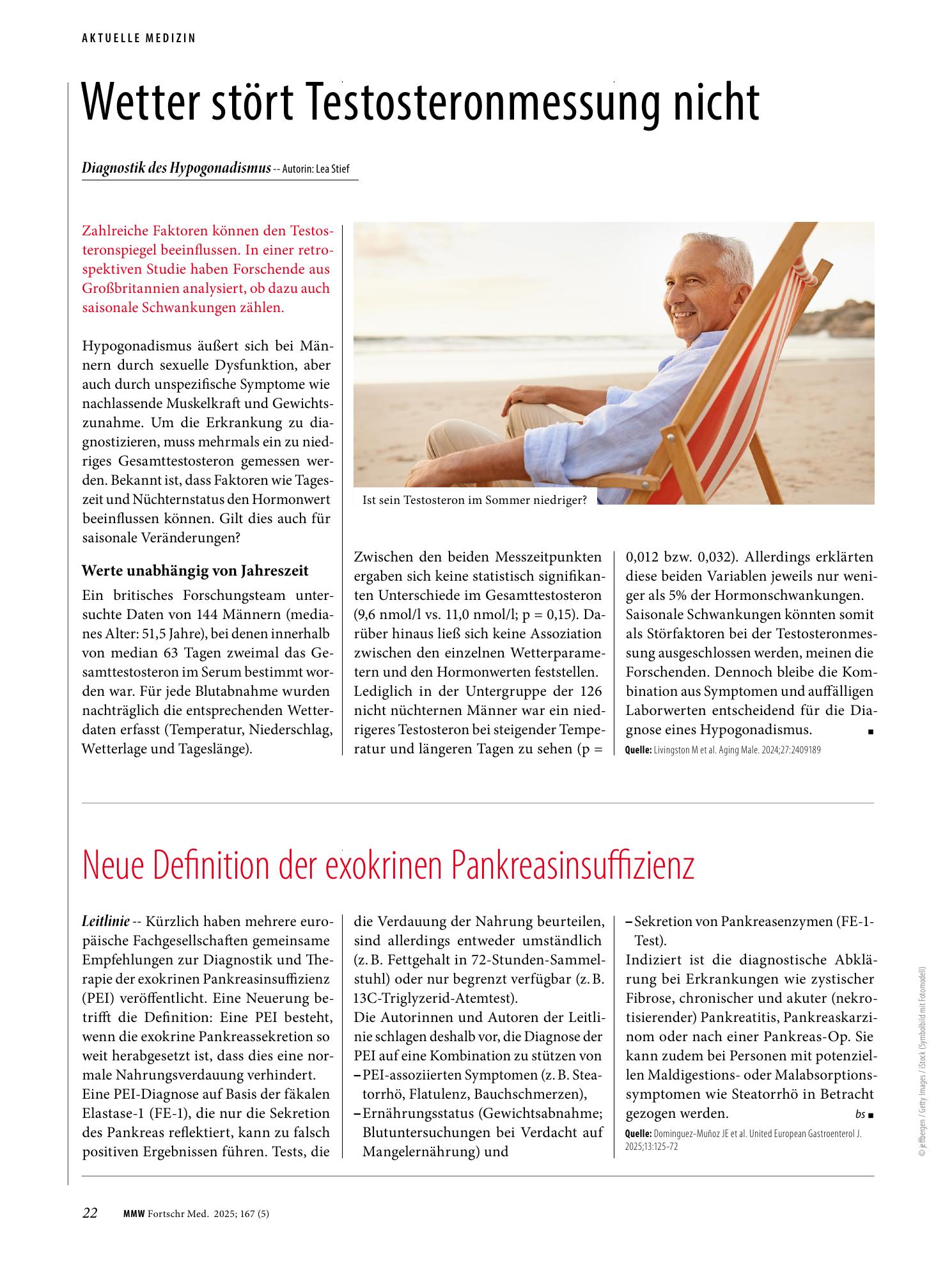 Vorschauseite 1: Wetter stört Testosteronmessung nicht