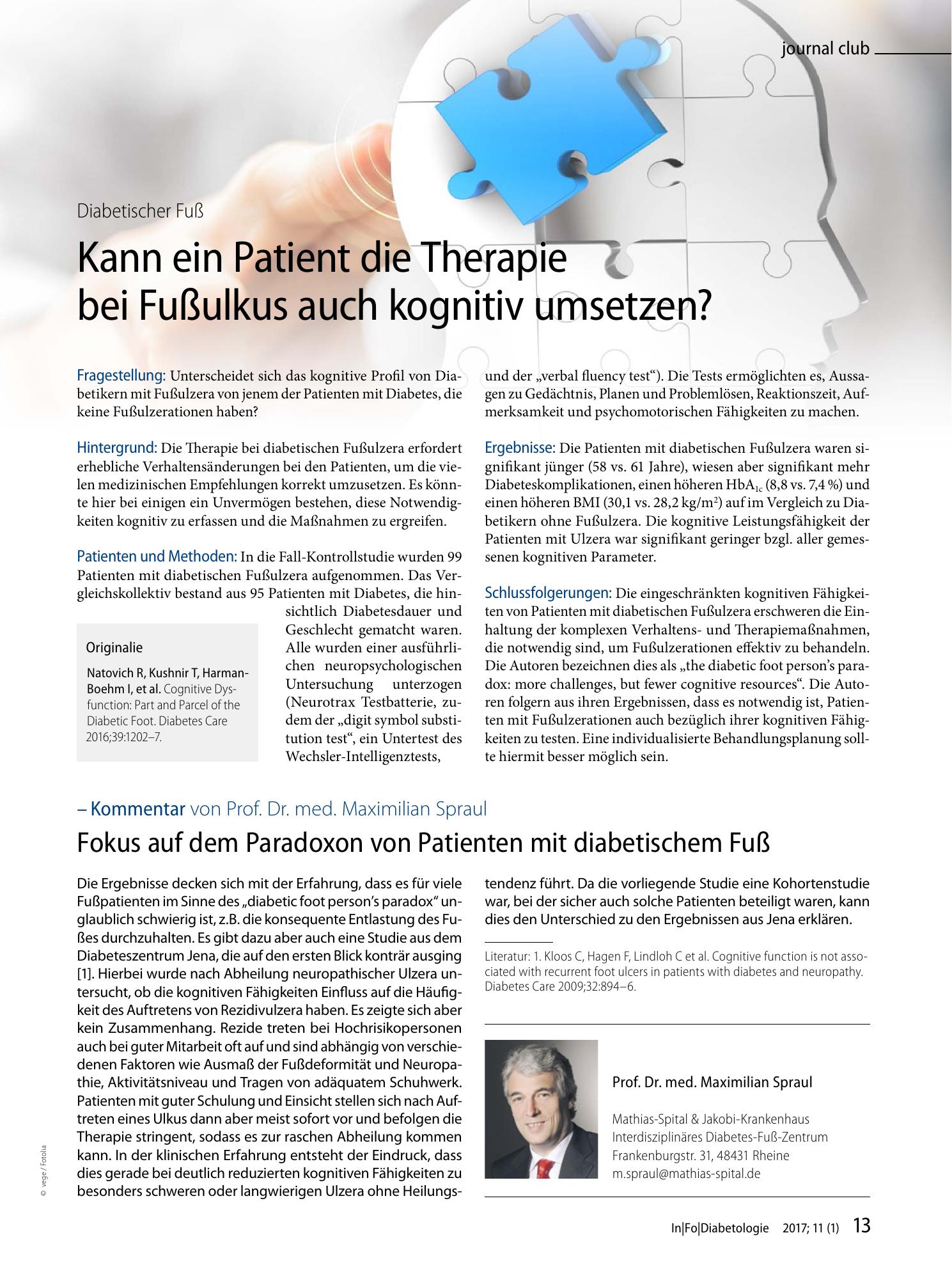 Vorschauseite 1: Kann ein Patient die Therapie bei Fußulkus auch kognitiv umsetzen?