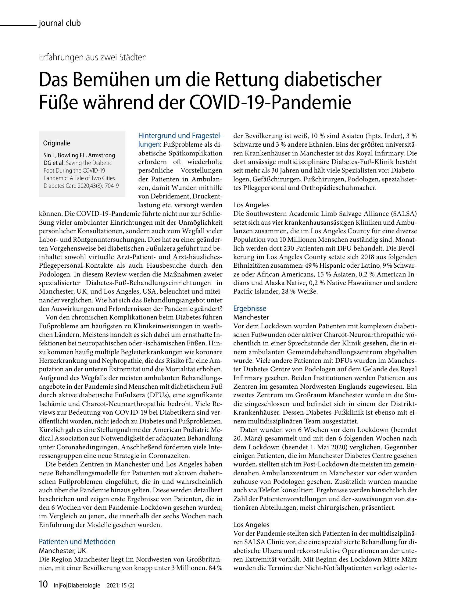 Vorschauseite 1: Das Bemühen um die Rettung diabetischer Füße während der COVID-19-Pandemie
