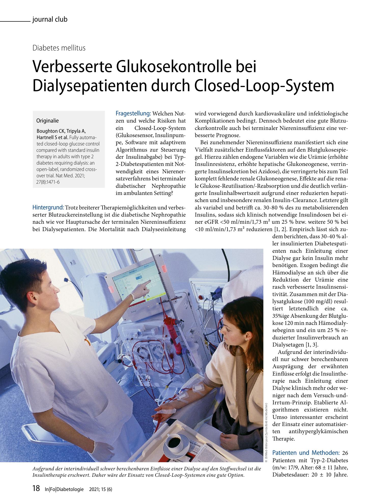 Vorschauseite 1: Verbesserte Glukosekontrolle bei Dialysepatienten durch Closed-Loop-System