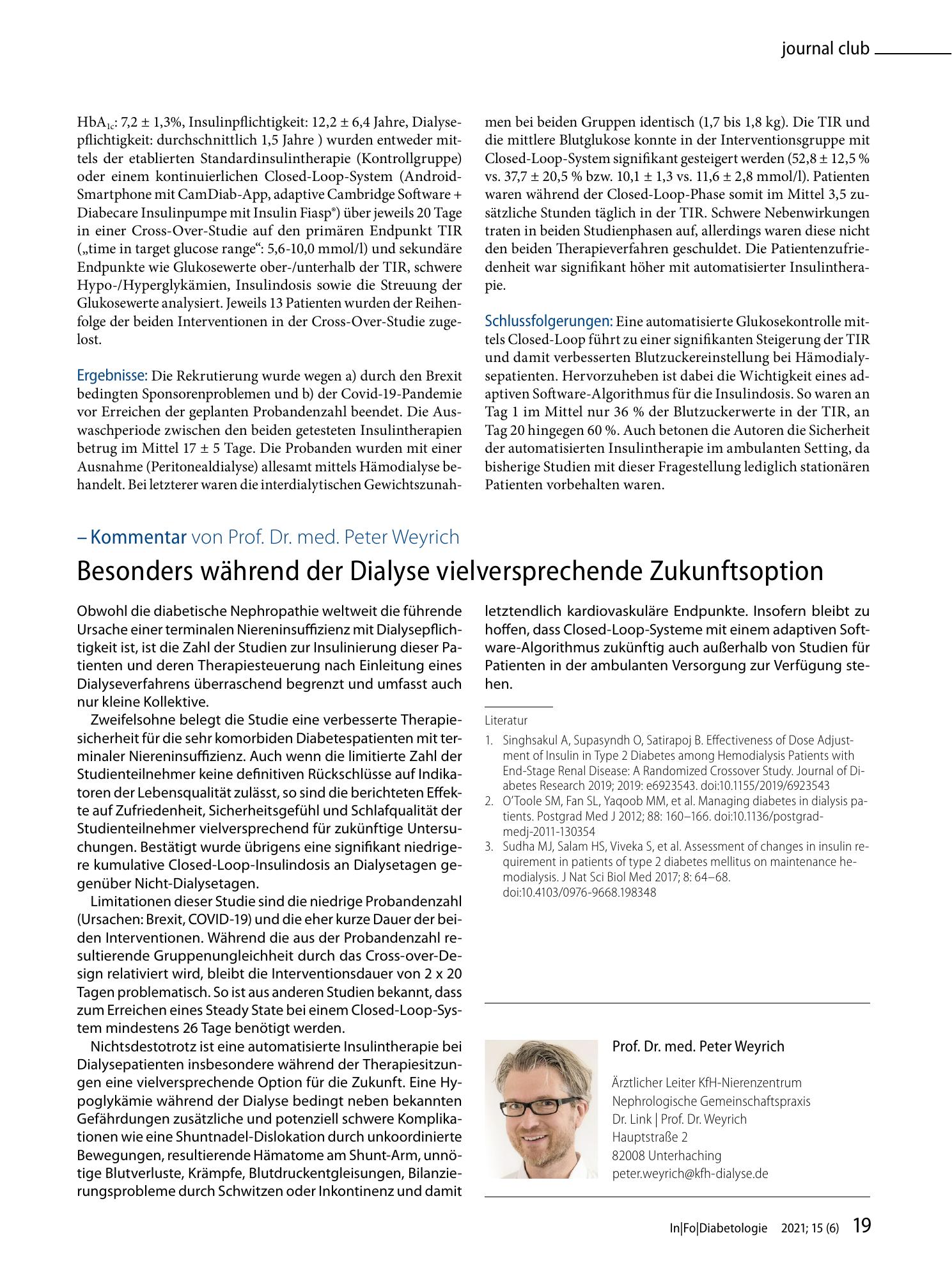 Vorschauseite 2: Verbesserte Glukosekontrolle bei Dialysepatienten durch Closed-Loop-System