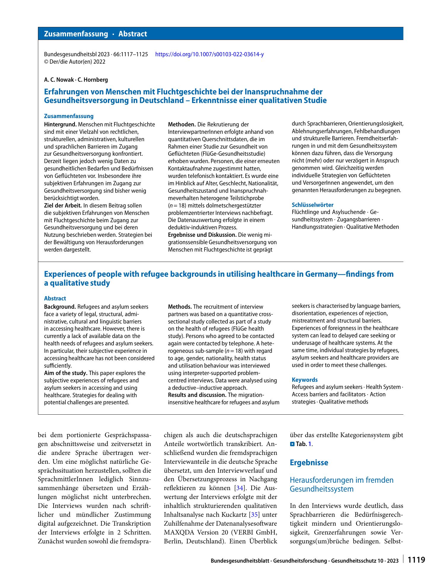 Vorschauseite 3: Erfahrungen von Menschen mit Fluchtgeschichte bei der Inanspruchnahme der Gesundheitsversorgung in Deutschland – Erkenntnisse einer qualitativen Studie