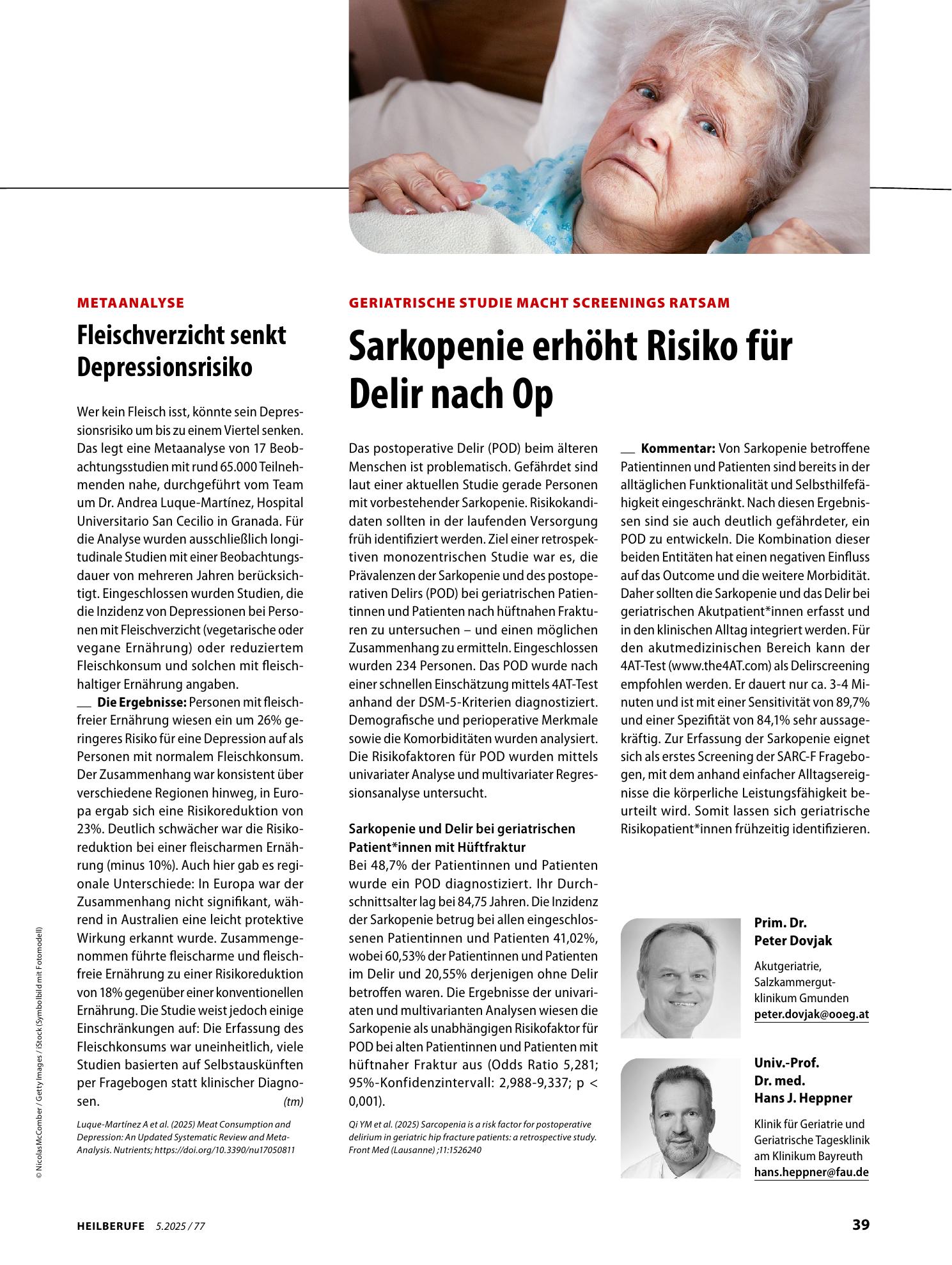 Vorschauseite 1: Sarkopenie erhöht Risiko für Delir nach Op