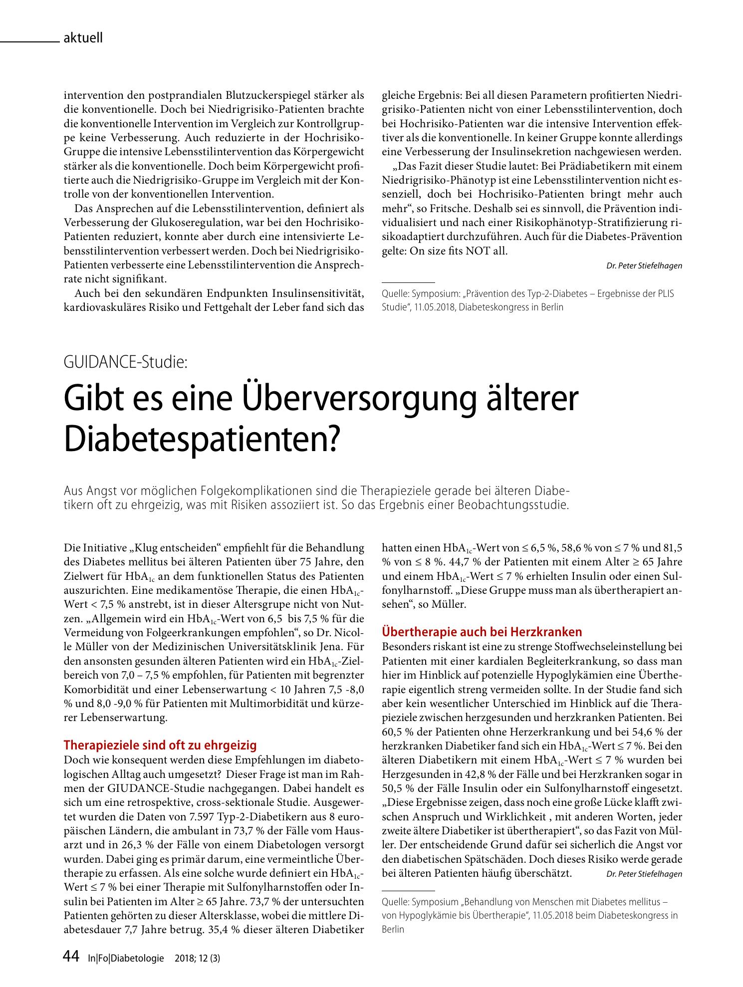 Vorschauseite 1: Gibt es eine Überversorgung älterer Diabetespatienten?