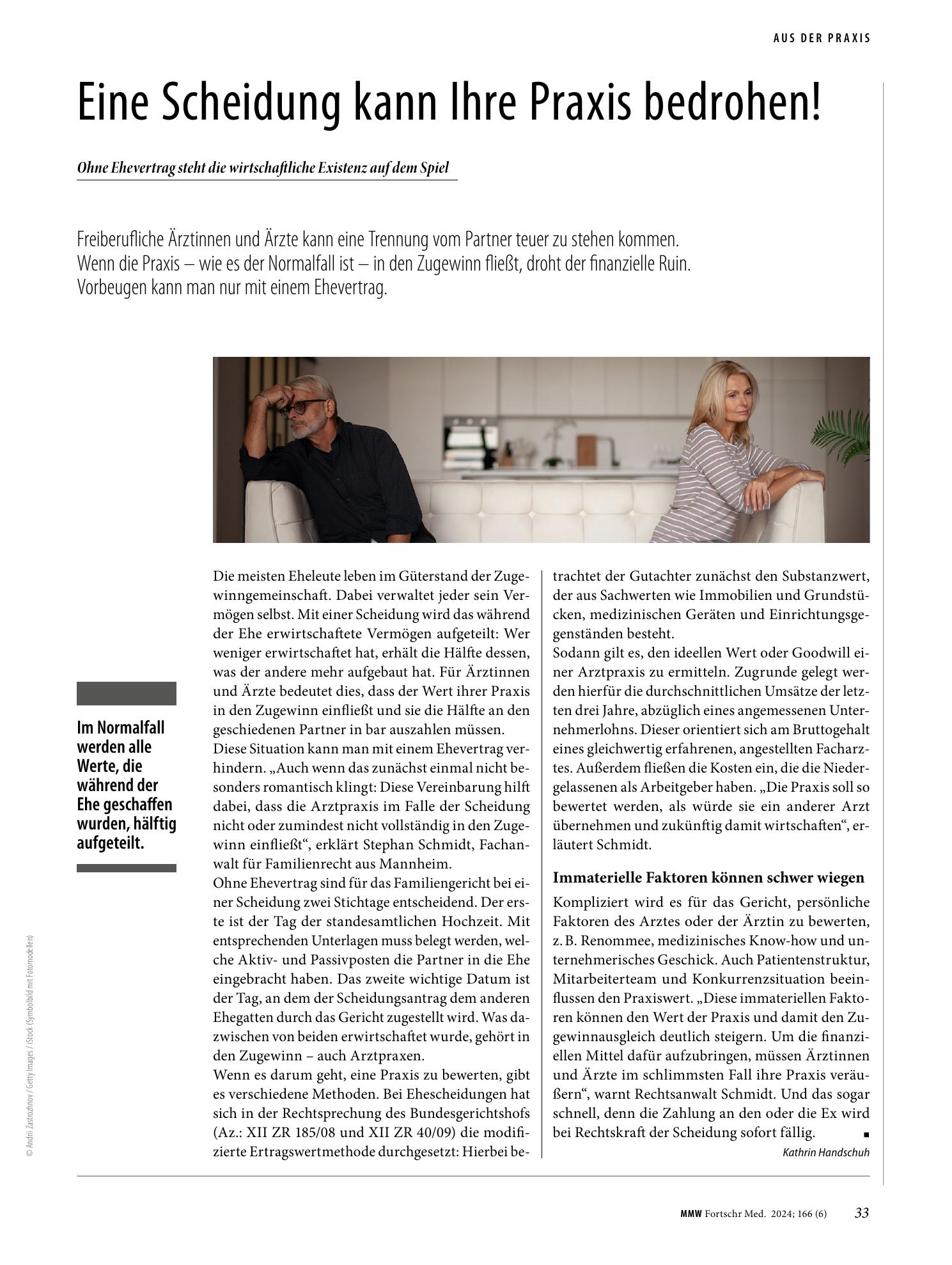 Vorschauseite 1: Eine Scheidung kann Ihre Praxis bedrohen!