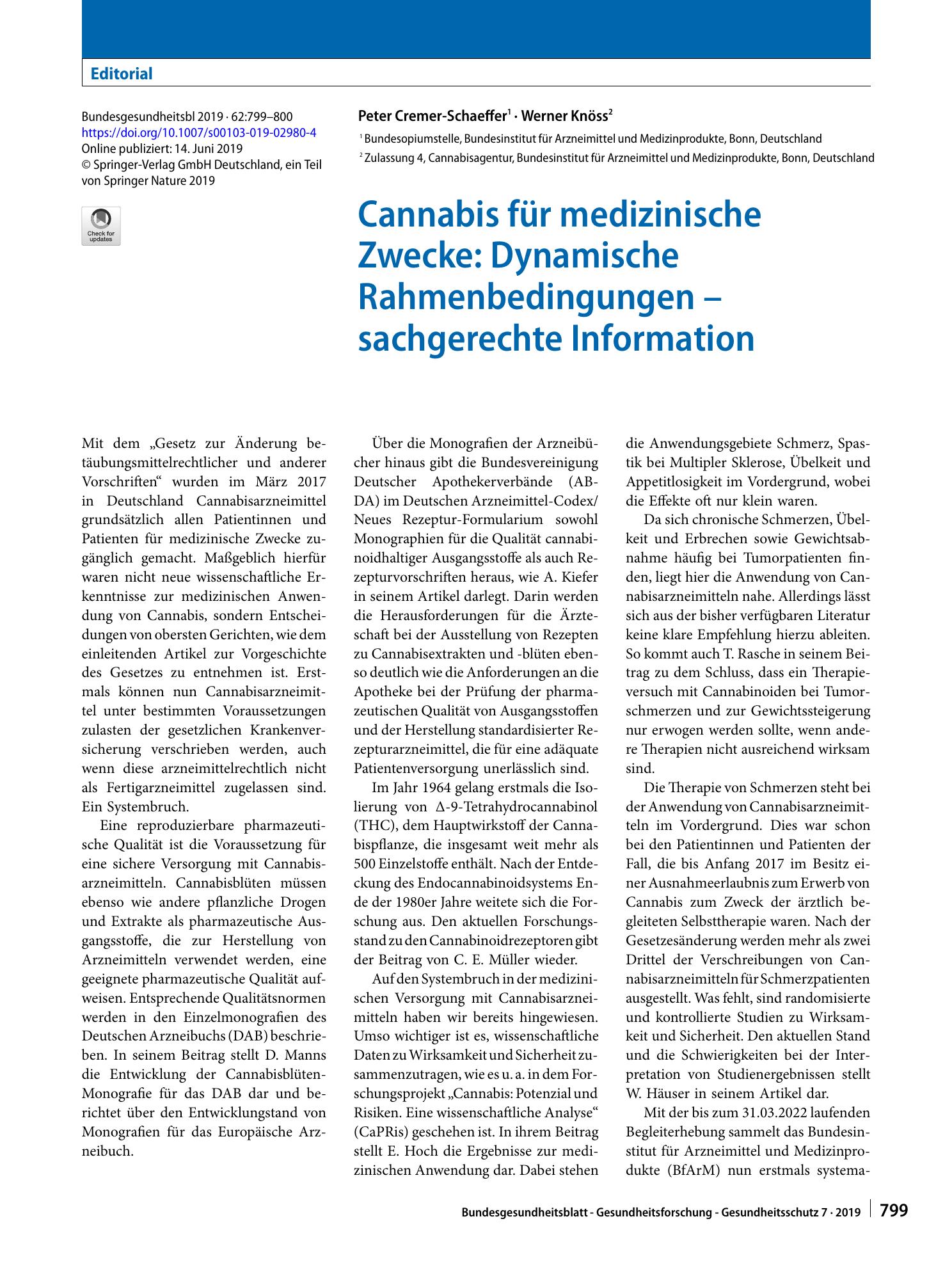Vorschauseite 1: Cannabis für medizinische Zwecke: Dynamische Rahmenbedingungen – sachgerechte Information