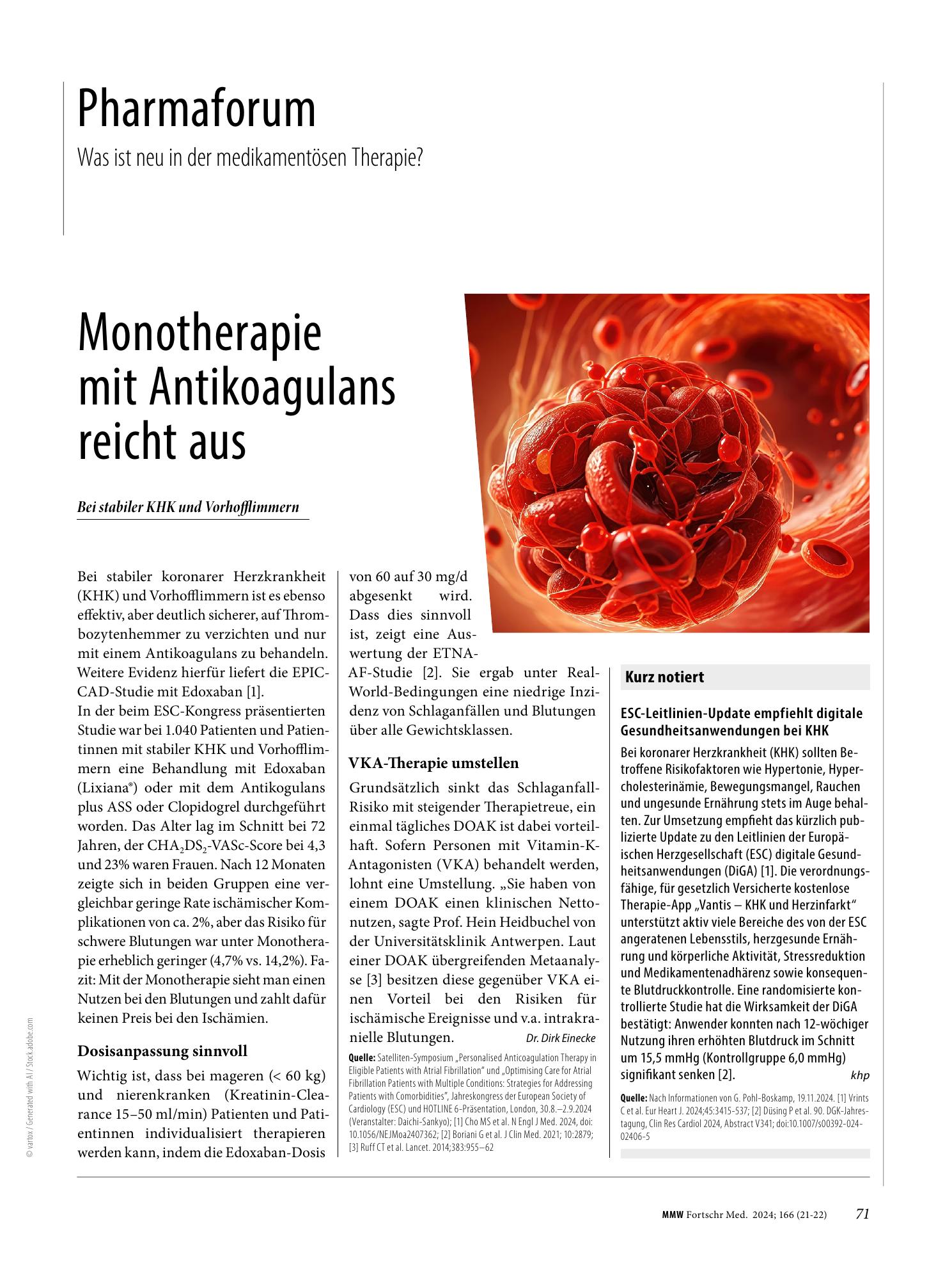 Vorschauseite 1: Monotherapie mit Antikoagulans reicht aus