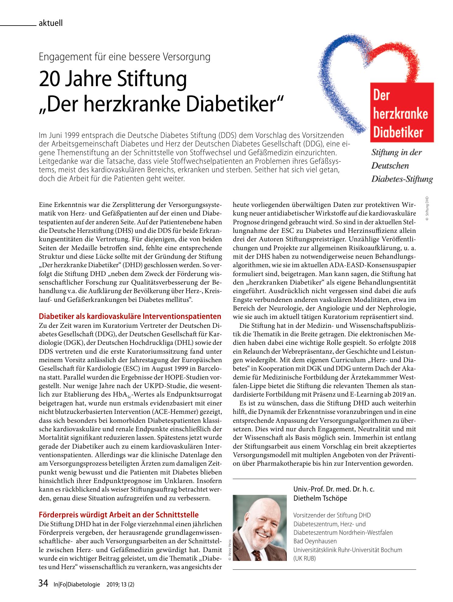 Vorschauseite 1: 20 Jahre Stiftung „Der herzkranke Diabetiker“