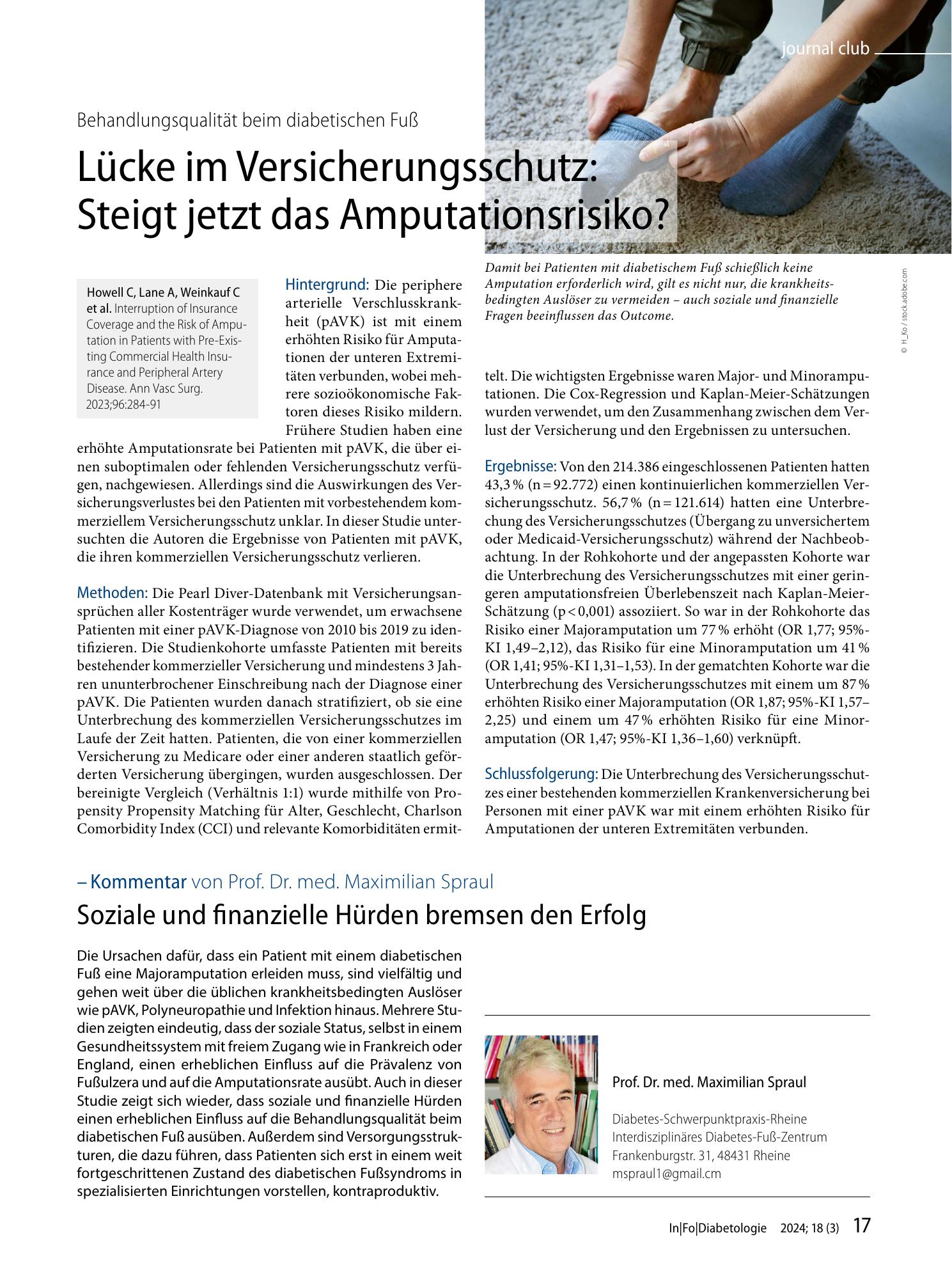 Vorschauseite 1: Lücke im Versicherungsschutz: Steigt jetzt das Amputationsrisiko?