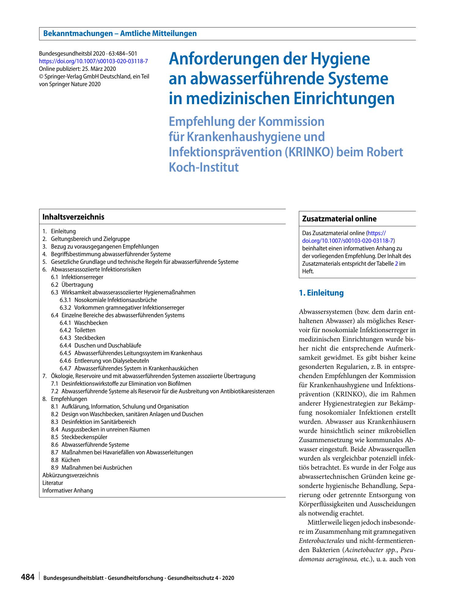 Vorschauseite 1: Anforderungen der Hygiene an abwasserführende Systeme in medizinischen Einrichtungen