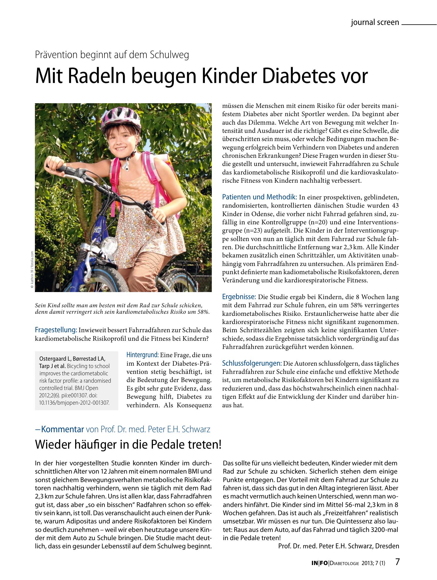 Vorschauseite 1: Mit Radeln beugen Kinder Diabetes vor