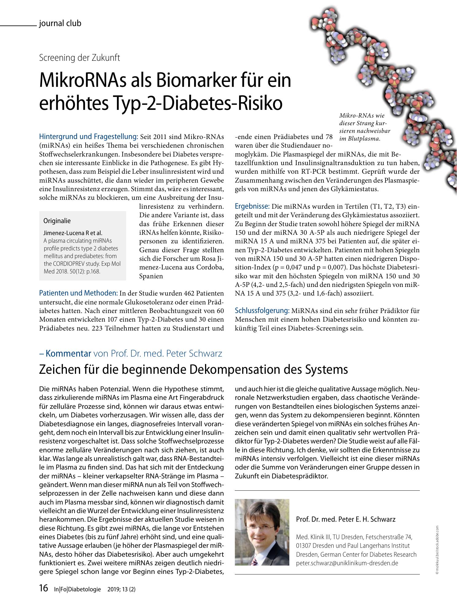 Vorschauseite 1: MikroRNAs als Biomarker für ein erhöhtes Typ-2-Diabetes-Risiko