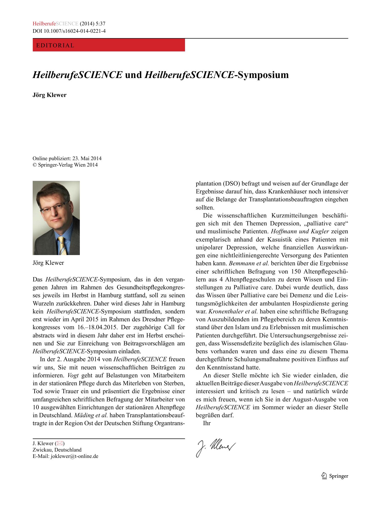 Vorschauseite 1: HeilberufeSCIENCE und HeilberufeSCIENCE-Symposium