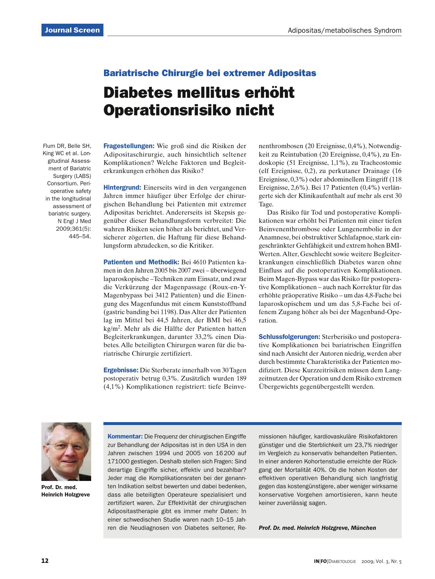 Vorschauseite 1: Diabetes mellitus erhöht Operationsrisiko nicht