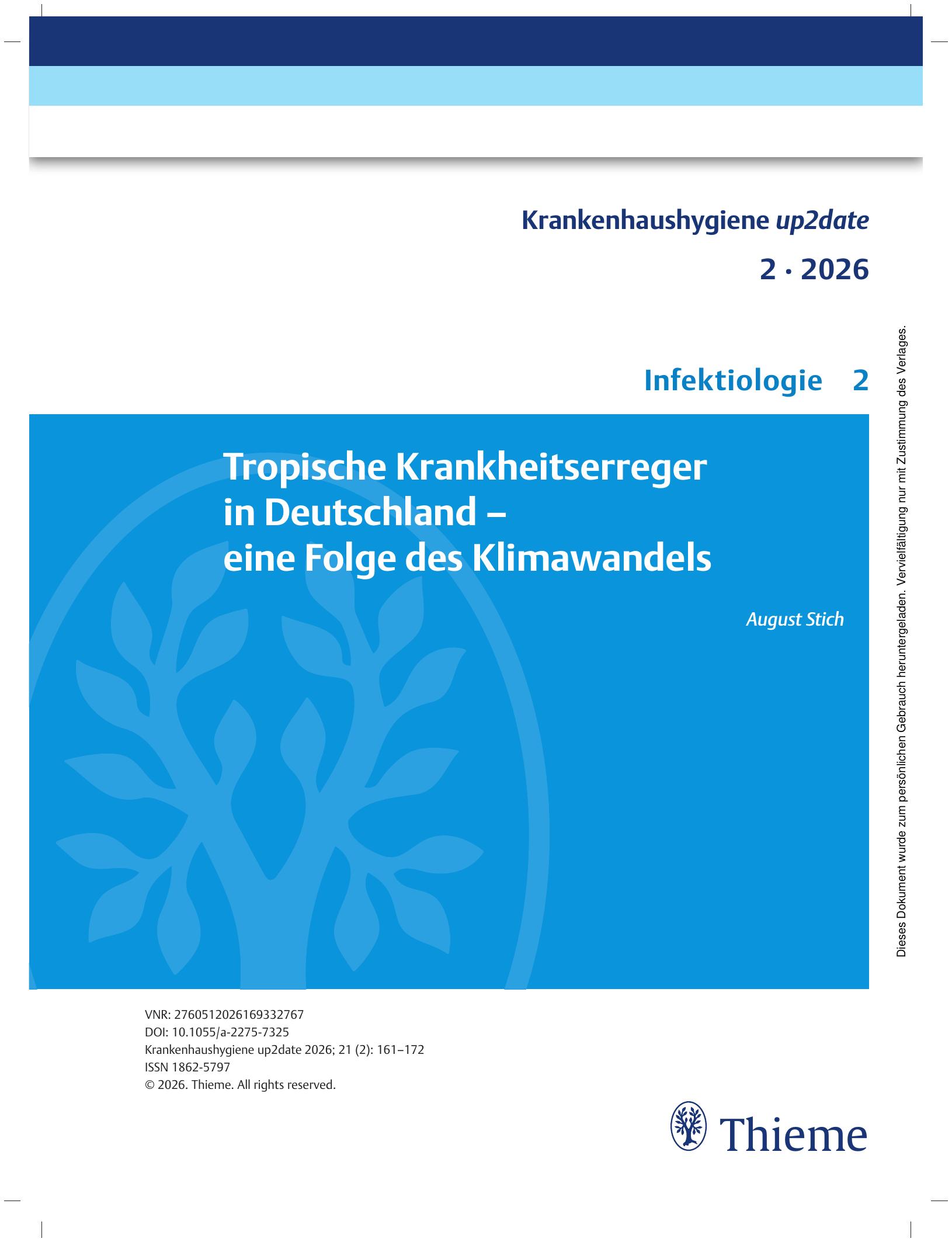 Vorschauseite 1: Tropische Krankheitserreger in Deutschland – eine Folge des Klimawandels