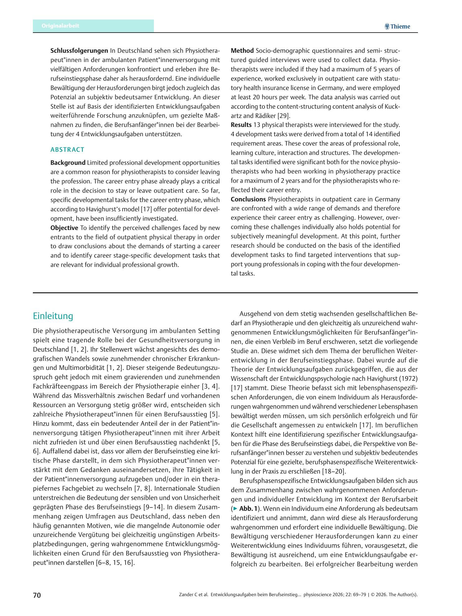 Vorschauseite 2: Developmental Tasks during the Entry into the Profession in Outpatient Physiotherapy Practice