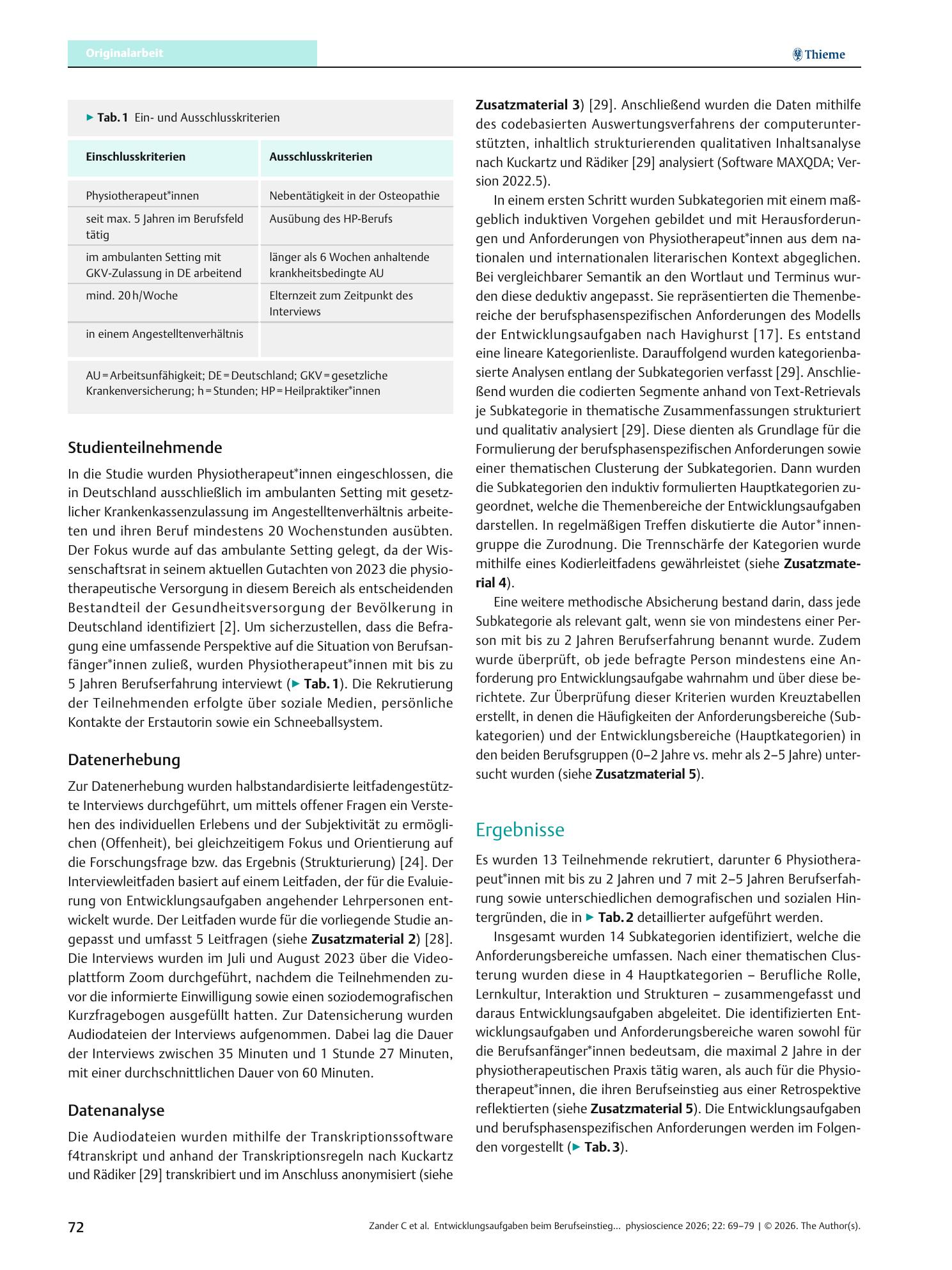 Vorschauseite 4: Developmental Tasks during the Entry into the Profession in Outpatient Physiotherapy Practice