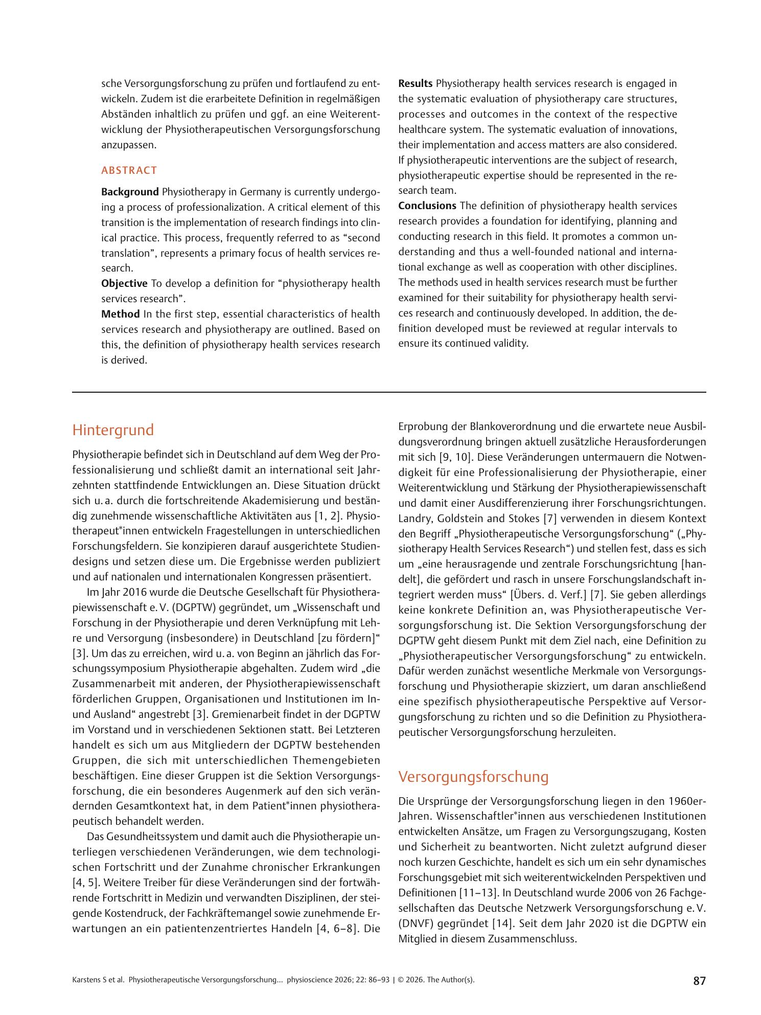 Vorschauseite 2: Physiotherapy Health Services Research