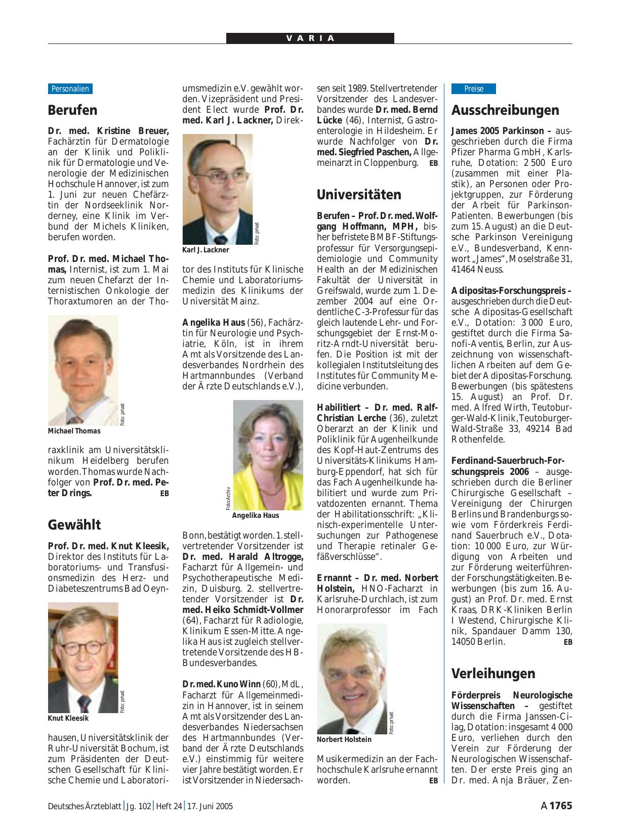 Vorschauseite 1: Verleihungen