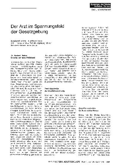 Vorschauseite 1: Der Arzt im Spannungsfeld der Gesetzgebung