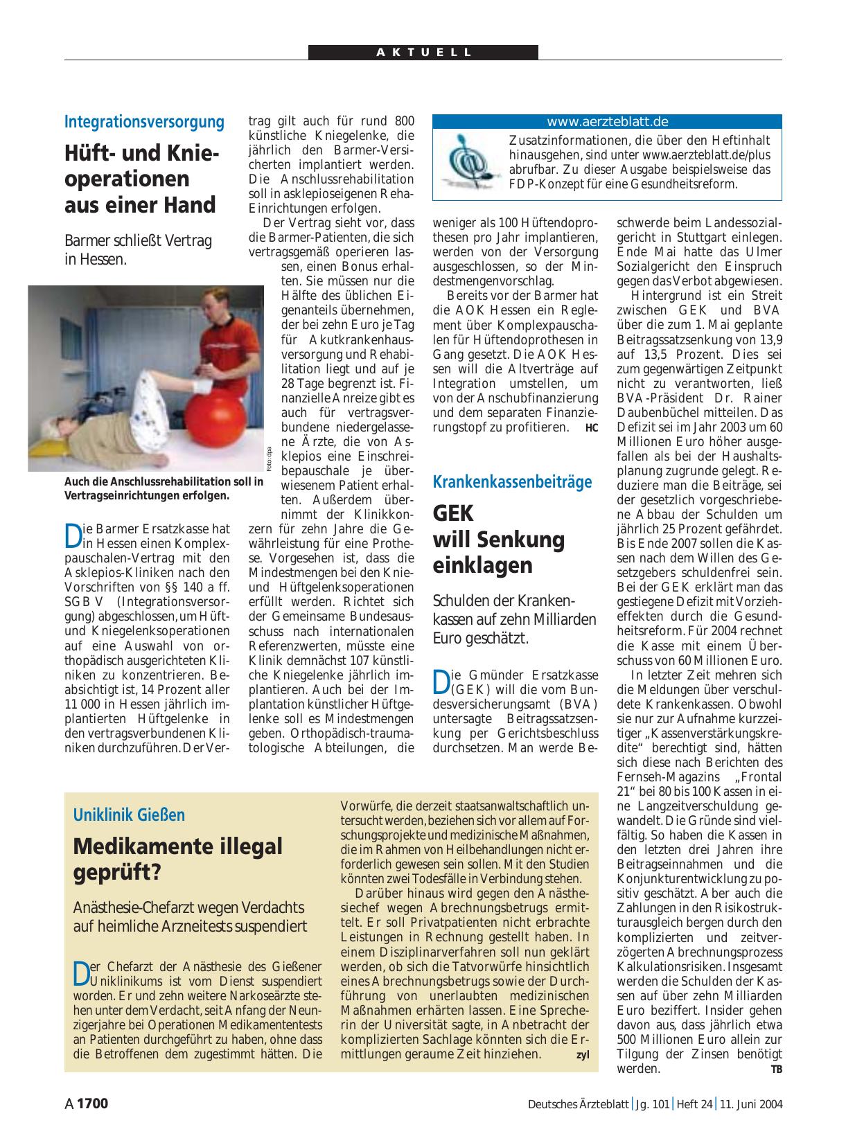 Vorschauseite 1: Integrationsversorgung: Hüftund Knieoperationen aus einer Hand