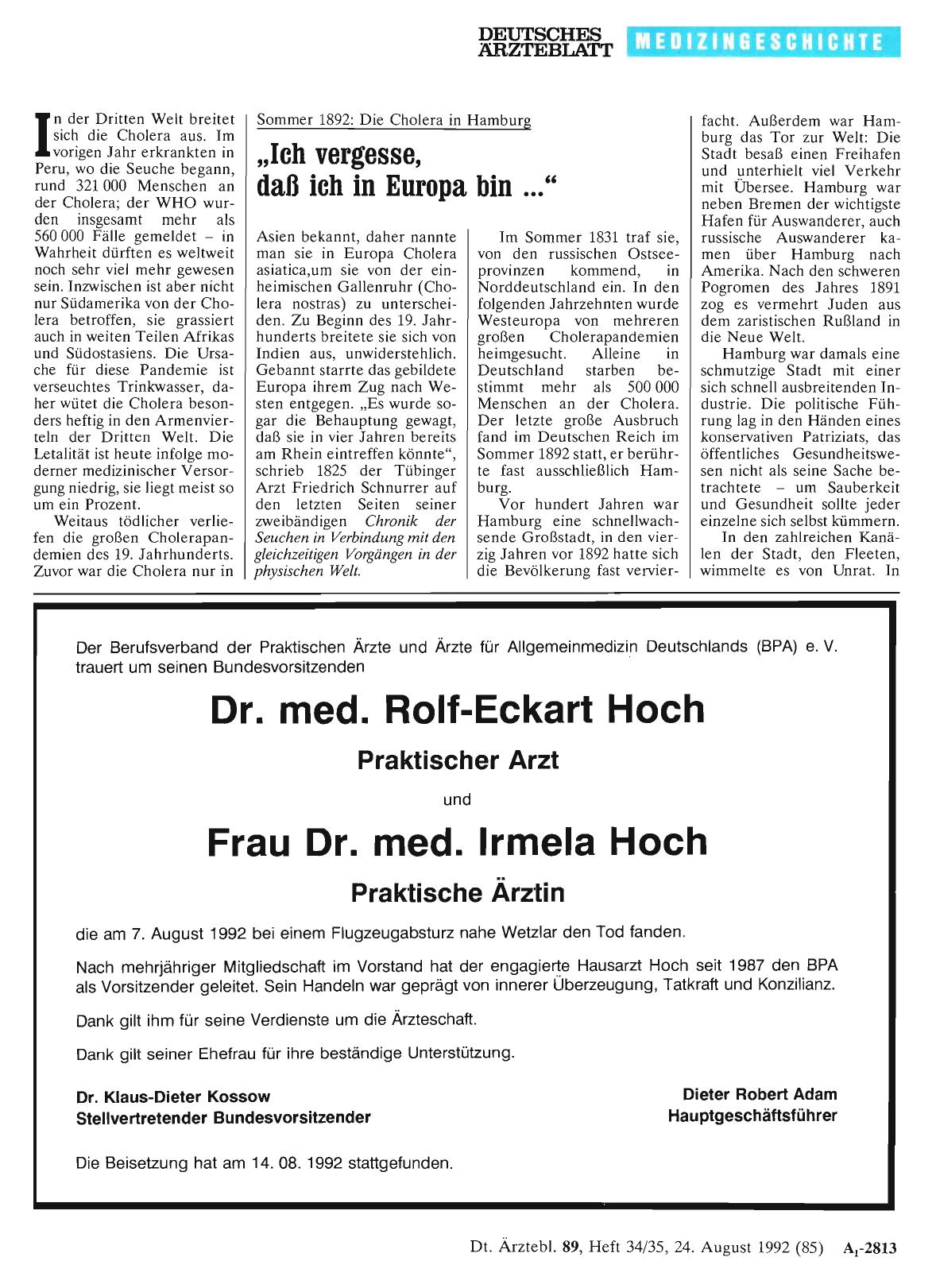 Vorschauseite 1: Sommer 1892: Die Cholera in Hamburg: „Ich vergesse, daß ich in Europa bin. .. “