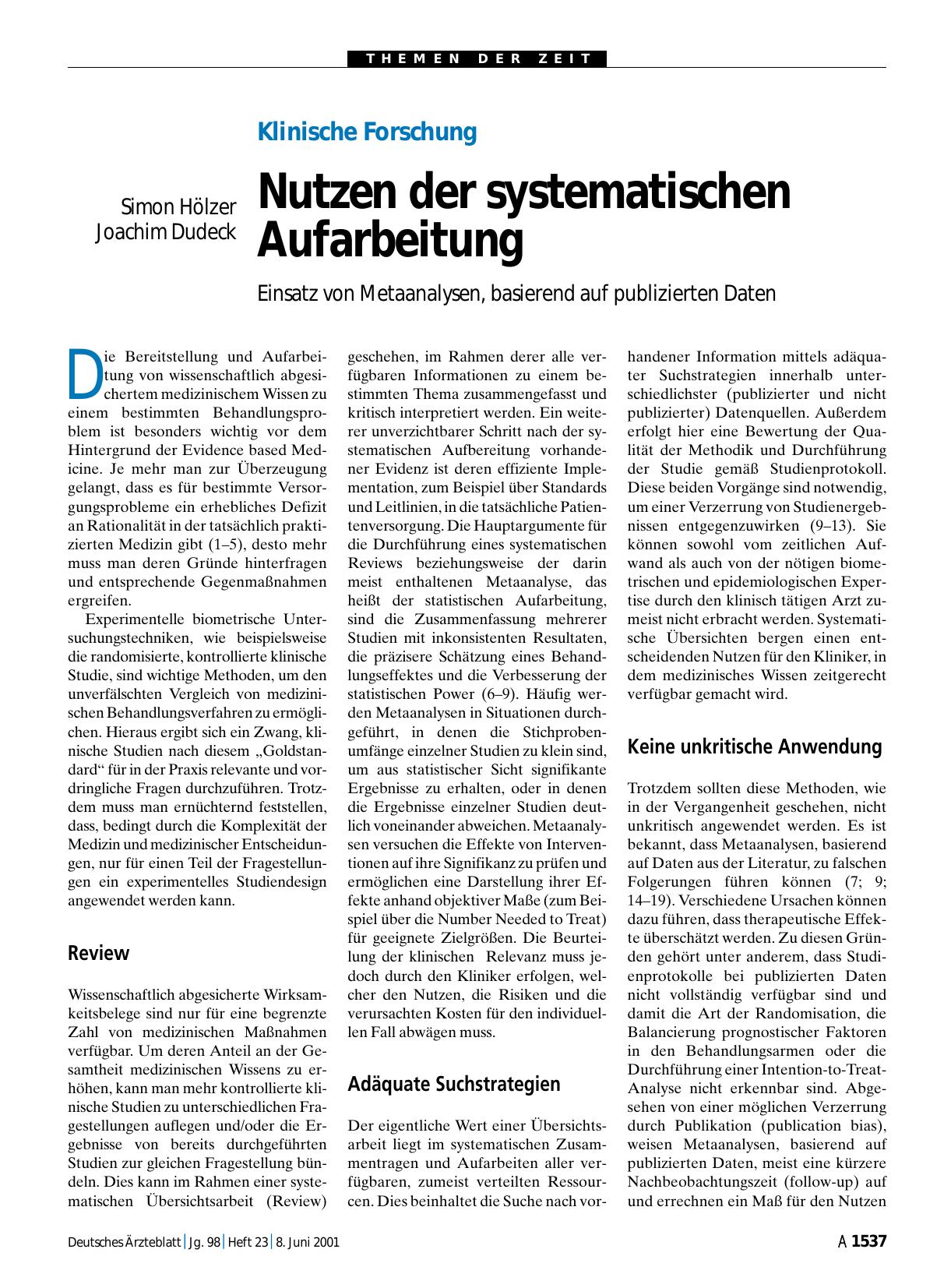 Vorschauseite 1: Klinische Forschung: Nutzen der systematischen Aufarbeitung
