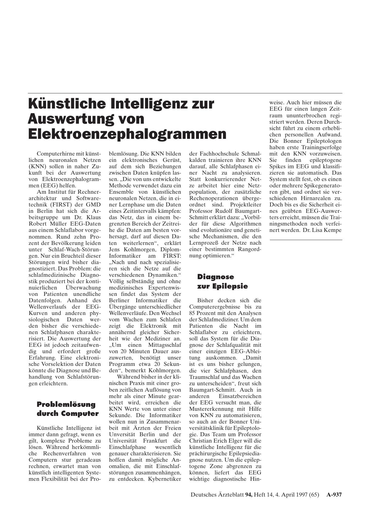 Vorschauseite 1: Künstliche Intelligenz zur Auswertung von Elektroenzephalogrammen