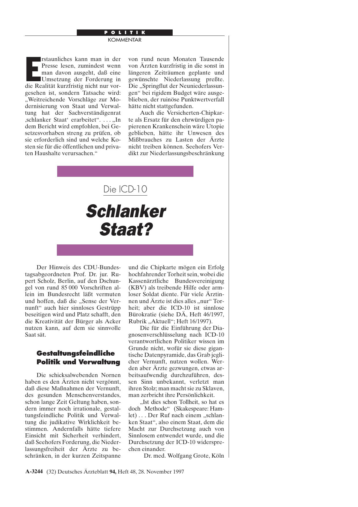 Vorschauseite 1: Die ICD-10: Schlanker Staat?
