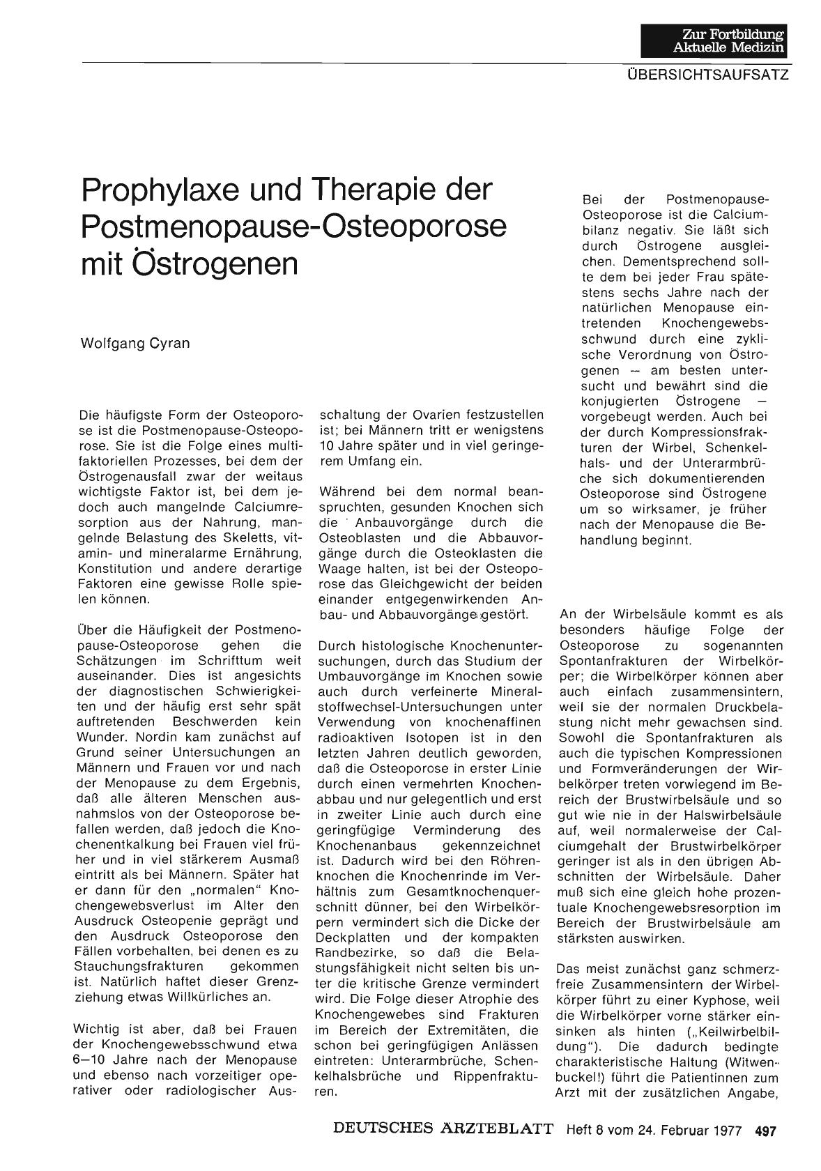 Vorschauseite 1: Prophylaxe und Therapie der Postmenopause-Osteoporose mit Östrogenen