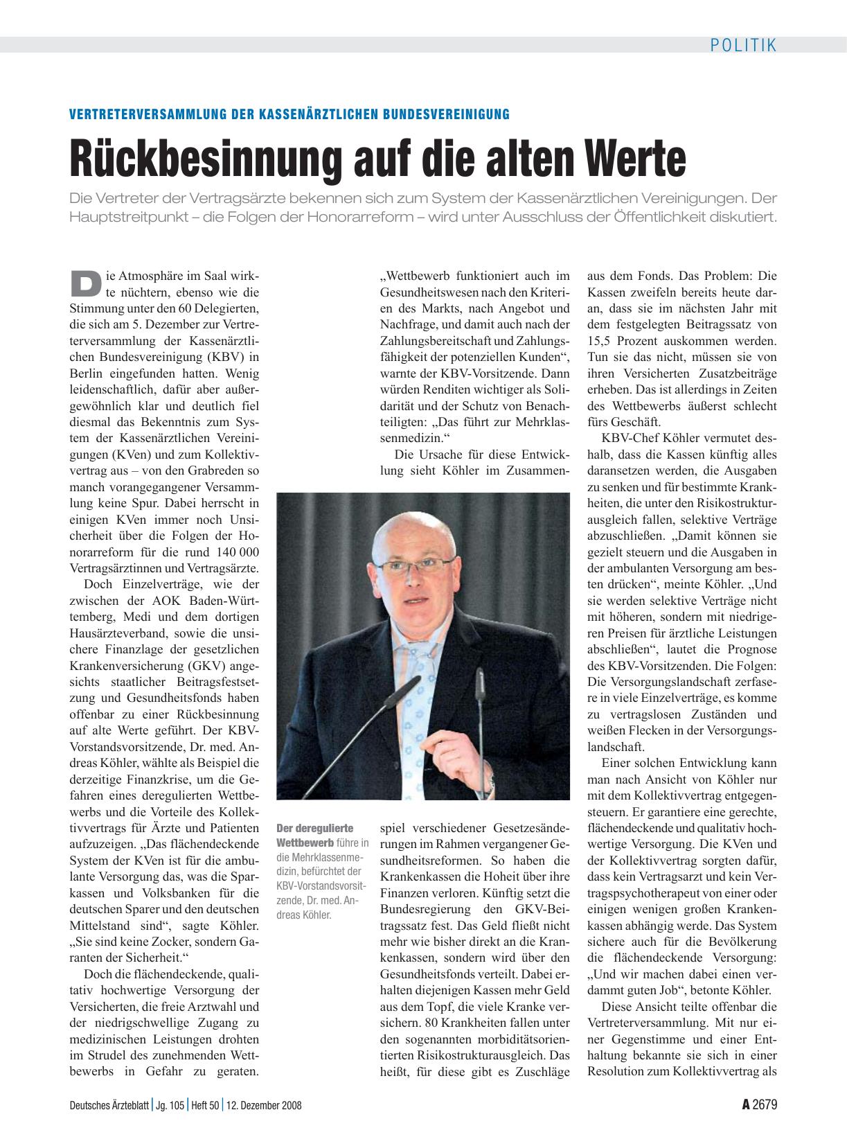 Vorschauseite 1: Vertreterversammlung der Kassenärztlichen Bundesvereinigung: Rückbesinnung auf die alten Werte