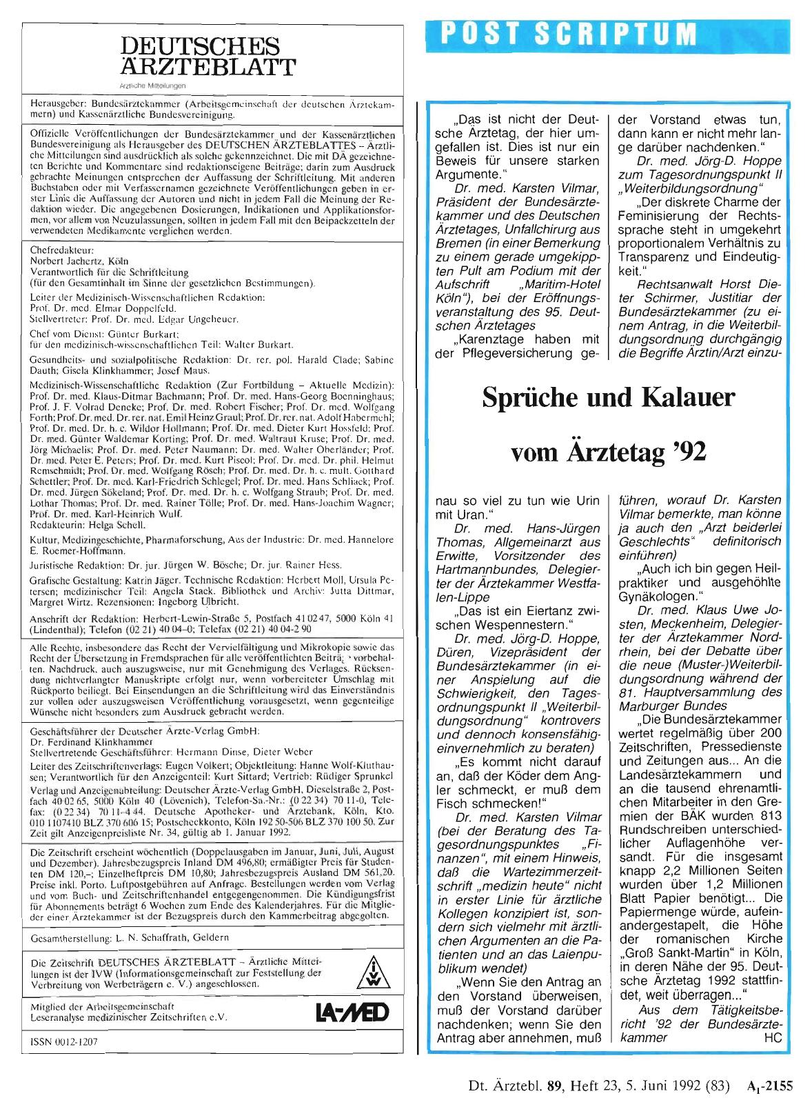 Vorschauseite 1: Sprüche und Kalauer vom Ärztetag '92