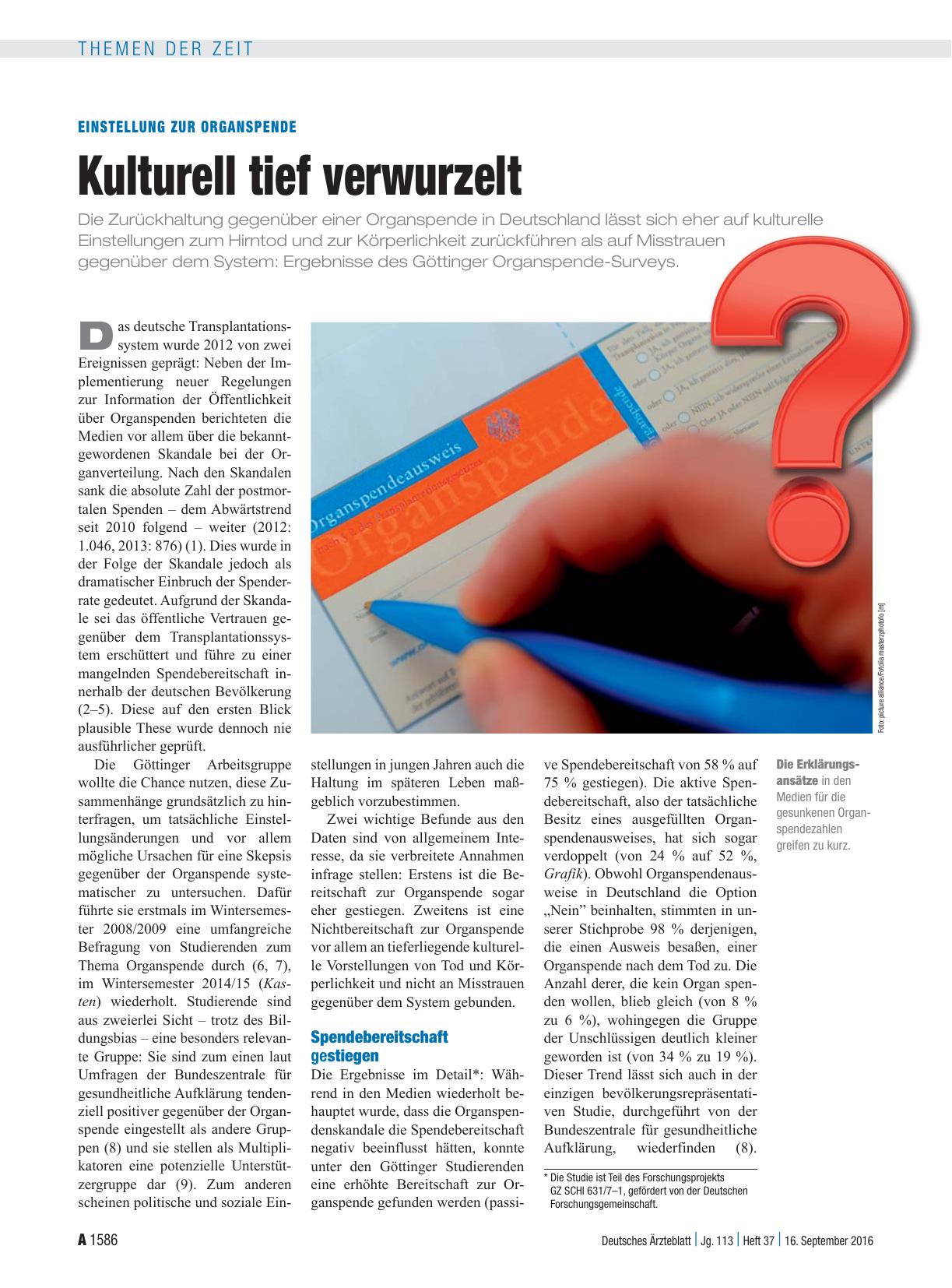Vorschauseite 1: Einstellung zur Organspende: Kulturell tief verwurzelt