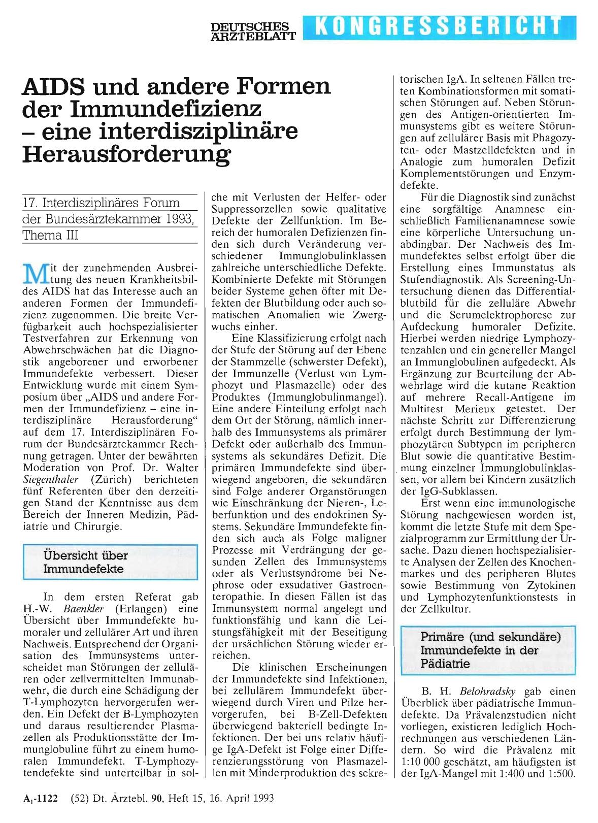 Vorschauseite 1: AIDS und andere Formen der Immundefizienz – eine interdisziplinäre Herausforderung