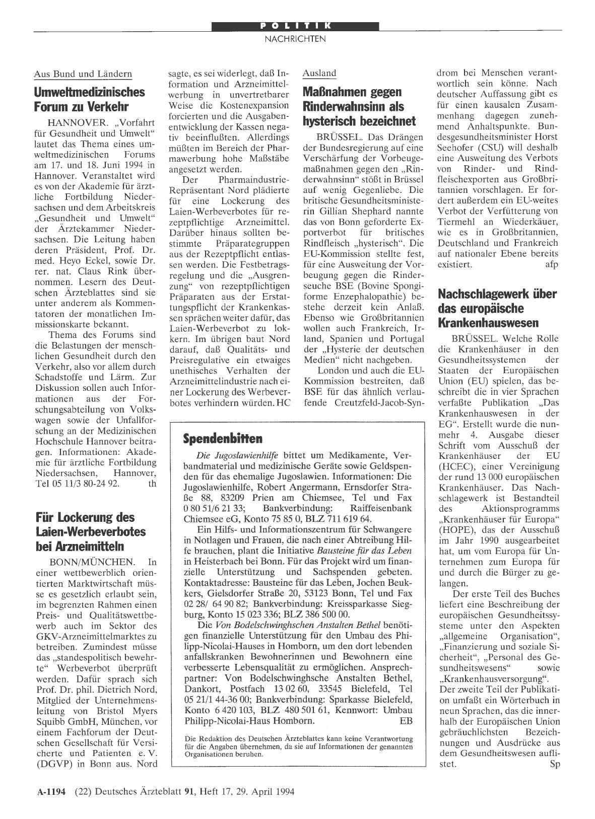 Vorschauseite 1: Maßnahmen gegen Rinderwahnsinn als hysterisch bezeichnet