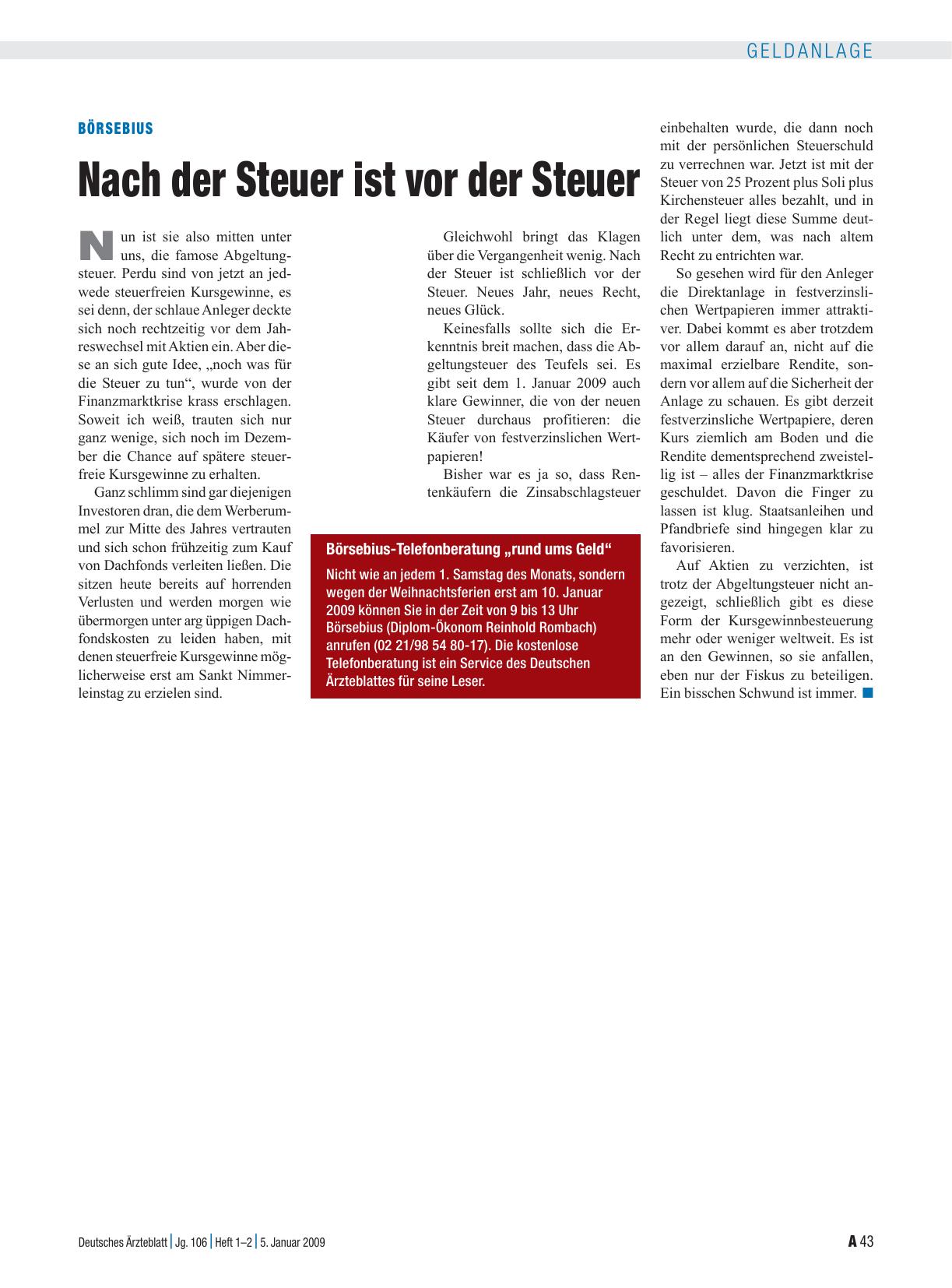 Vorschauseite 1: Börsebius: Nach der Steuer ist vor der Steuer