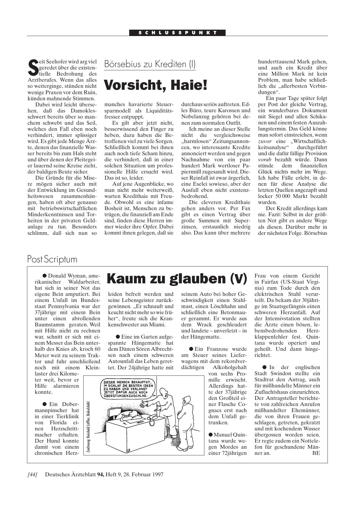 Vorschauseite 1: Börsebius zu Krediten (I): Vorsicht, Haie!