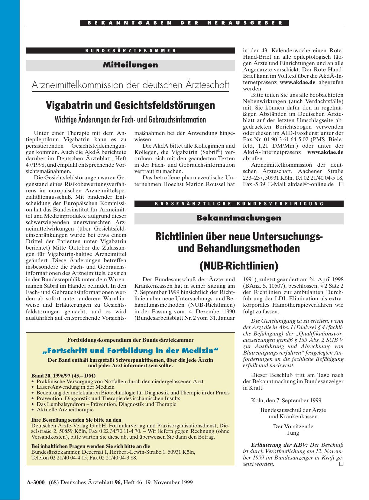 Vorschauseite 1: Richtlinien über neue Untersuchungsund Behandlungsmethoden (NUB-Richtlinien)