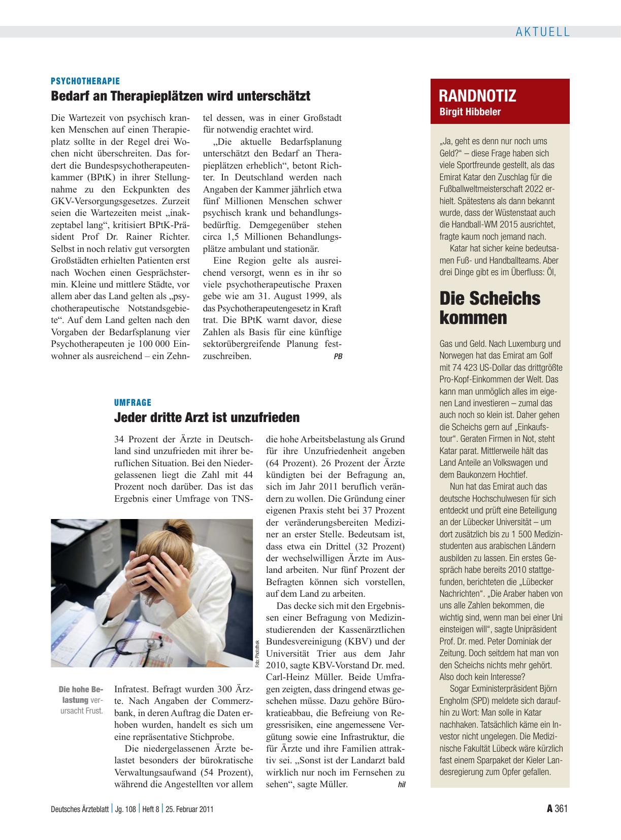 Vorschauseite 1: Psychotherapie: Bedarf an Therapieplätzen wird unterschätzt
