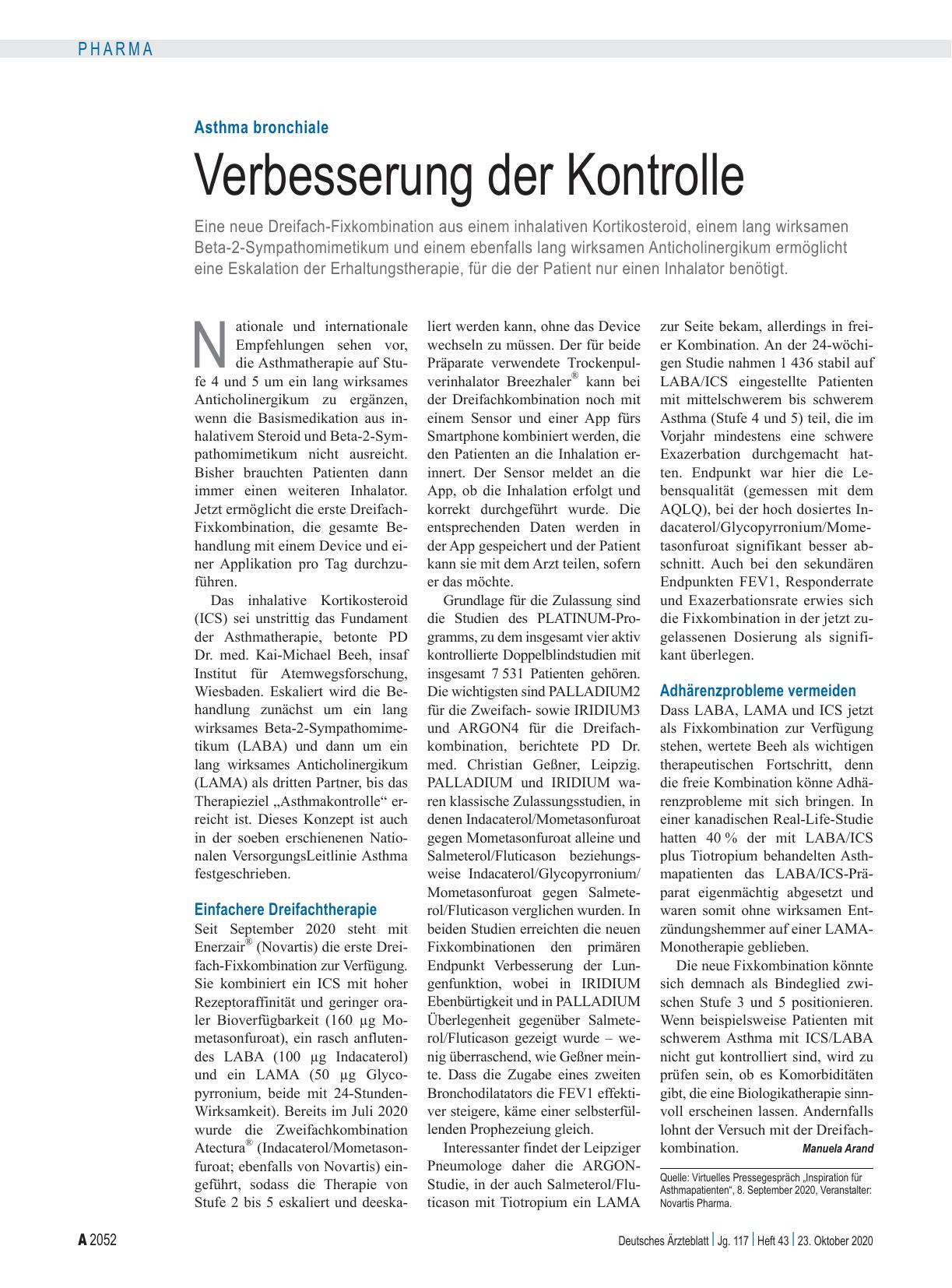 Vorschauseite 1: Asthma bronchiale: Verbesserung der Kontrolle